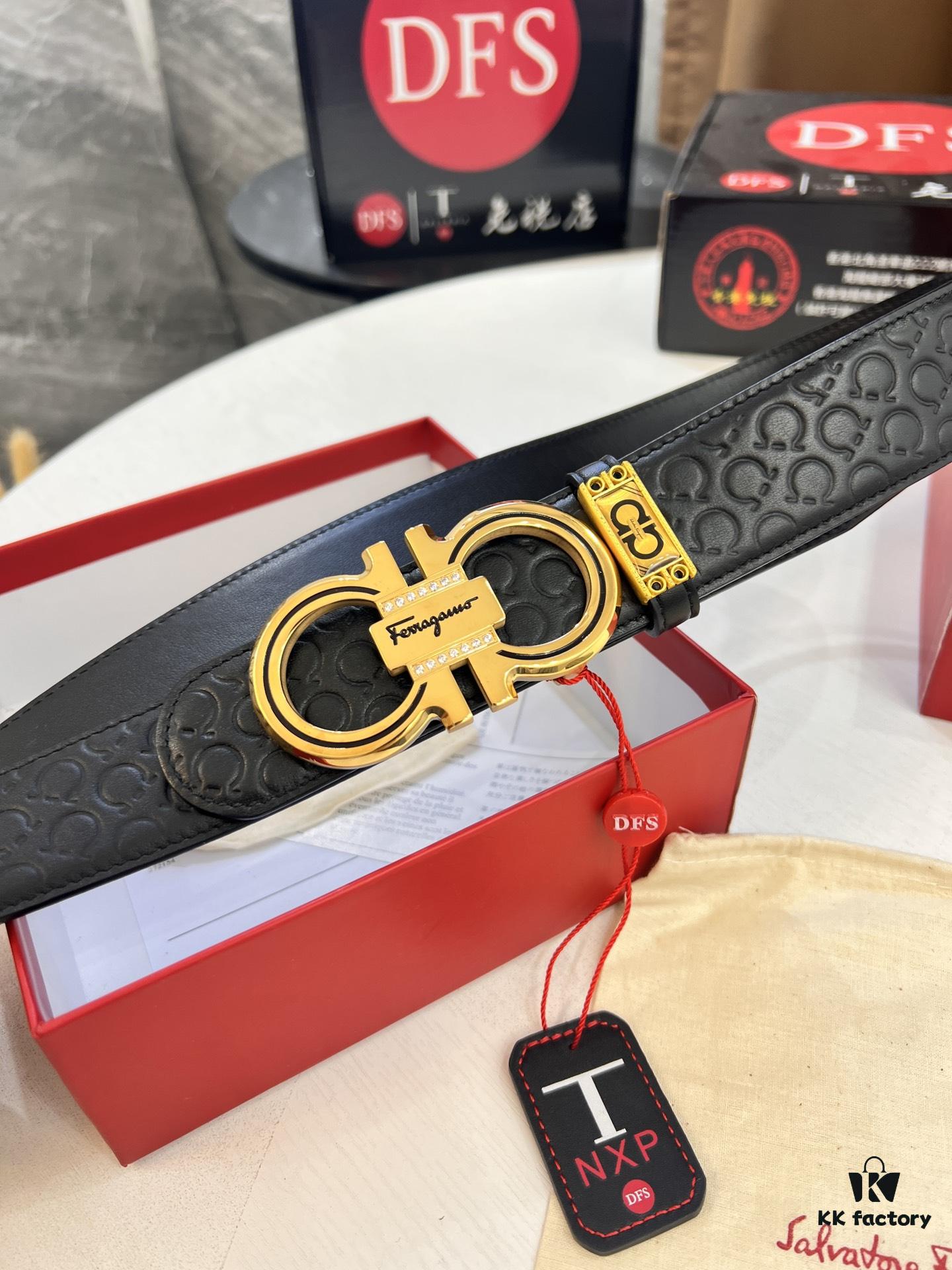Top-Tier Salvatore Ferragamo Belt, Hong Kong Duty-Free Gift Box, Original 8-Shaped Hardware, Genuine Leather, NFC Chip Enabled