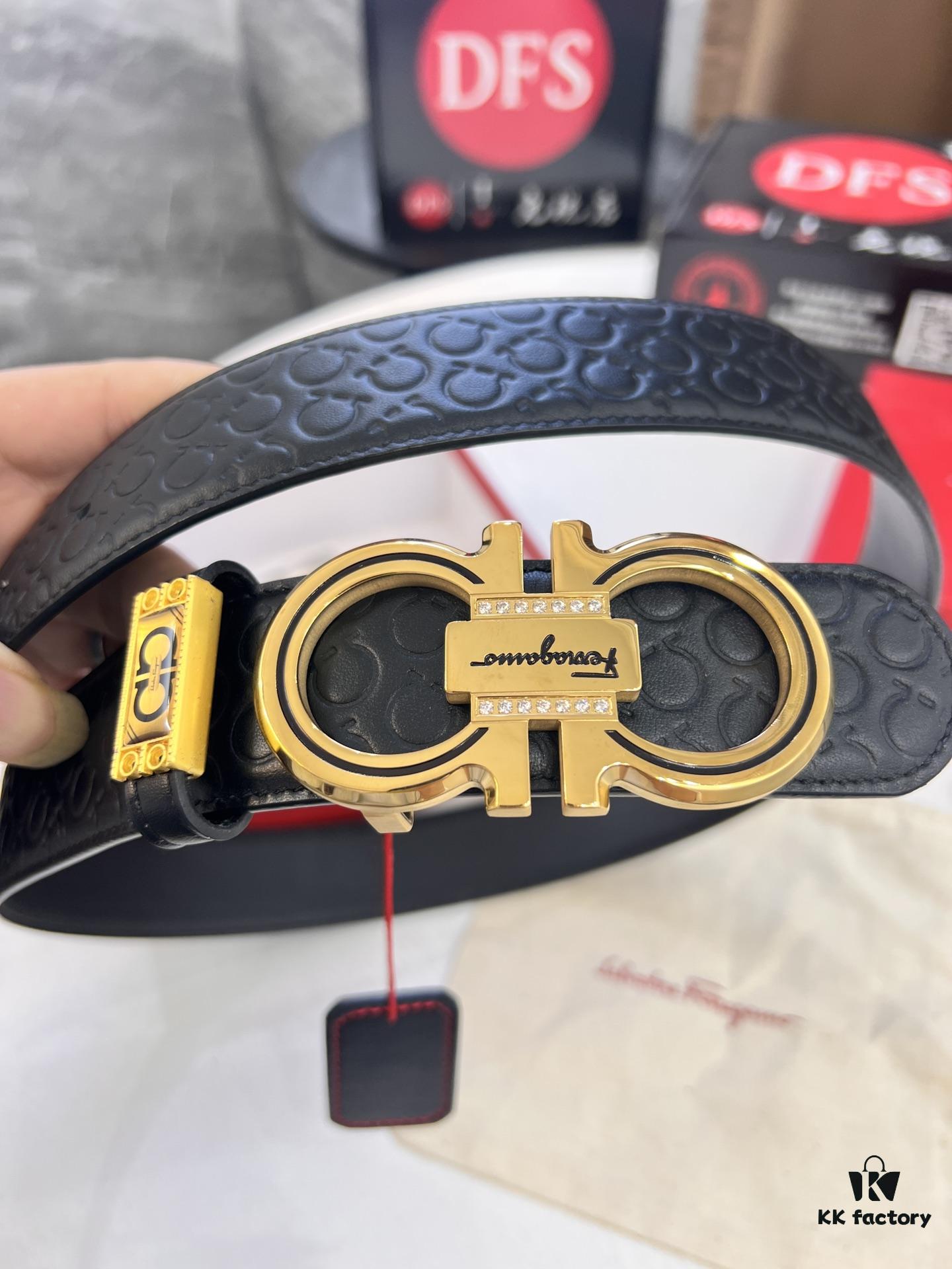 Top-Tier Salvatore Ferragamo Belt, Hong Kong Duty-Free Gift Box, Original 8-Shaped Hardware, Genuine Leather, NFC Chip Enabled