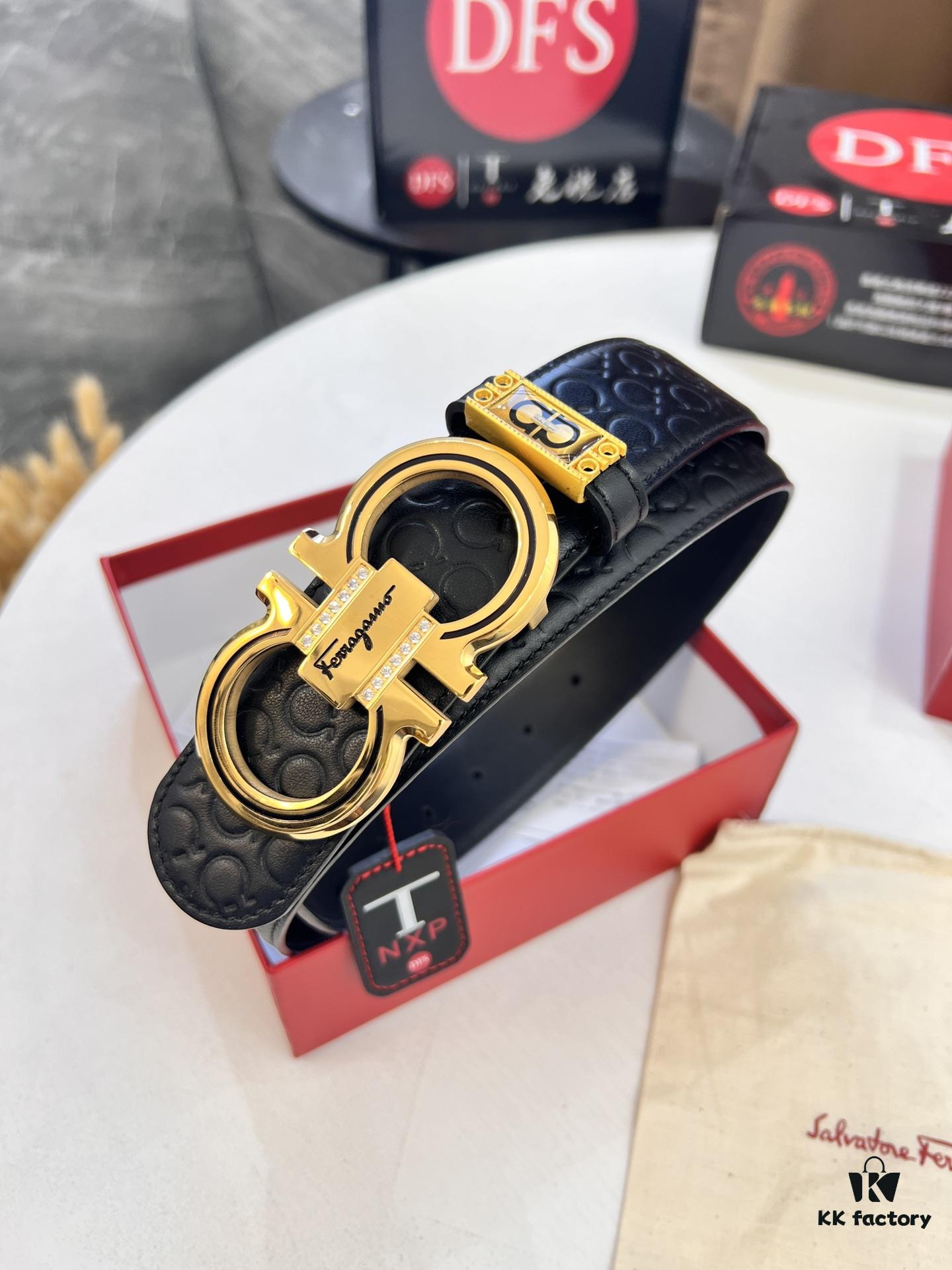 Top-Tier Salvatore Ferragamo Belt, Hong Kong Duty-Free Gift Box, Original 8-Shaped Hardware, Genuine Leather, NFC Chip Enabled