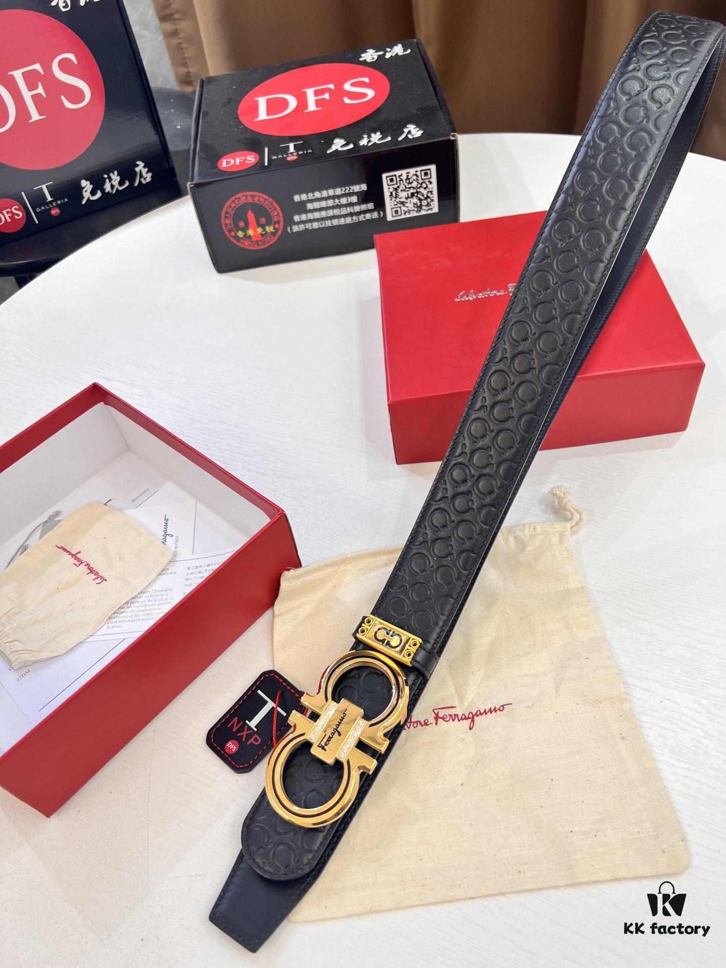 Top-Tier Salvatore Ferragamo Belt, Hong Kong Duty-Free Gift Box, Original 8-Shaped Hardware, Genuine Leather, NFC Chip Enabled