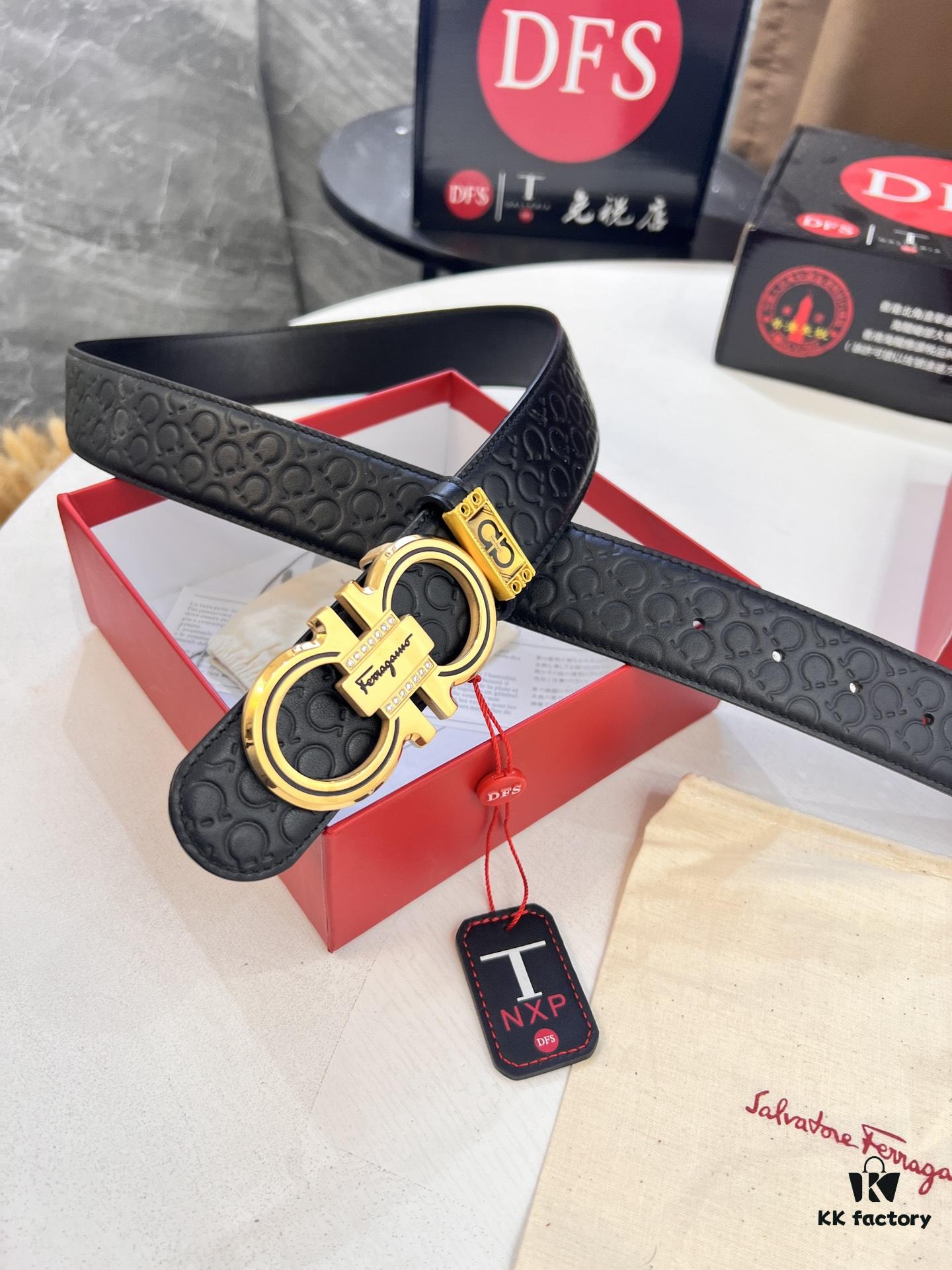Top-Tier Salvatore Ferragamo Belt, Hong Kong Duty-Free Gift Box, Original 8-Shaped Hardware, Genuine Leather, NFC Chip Enabled