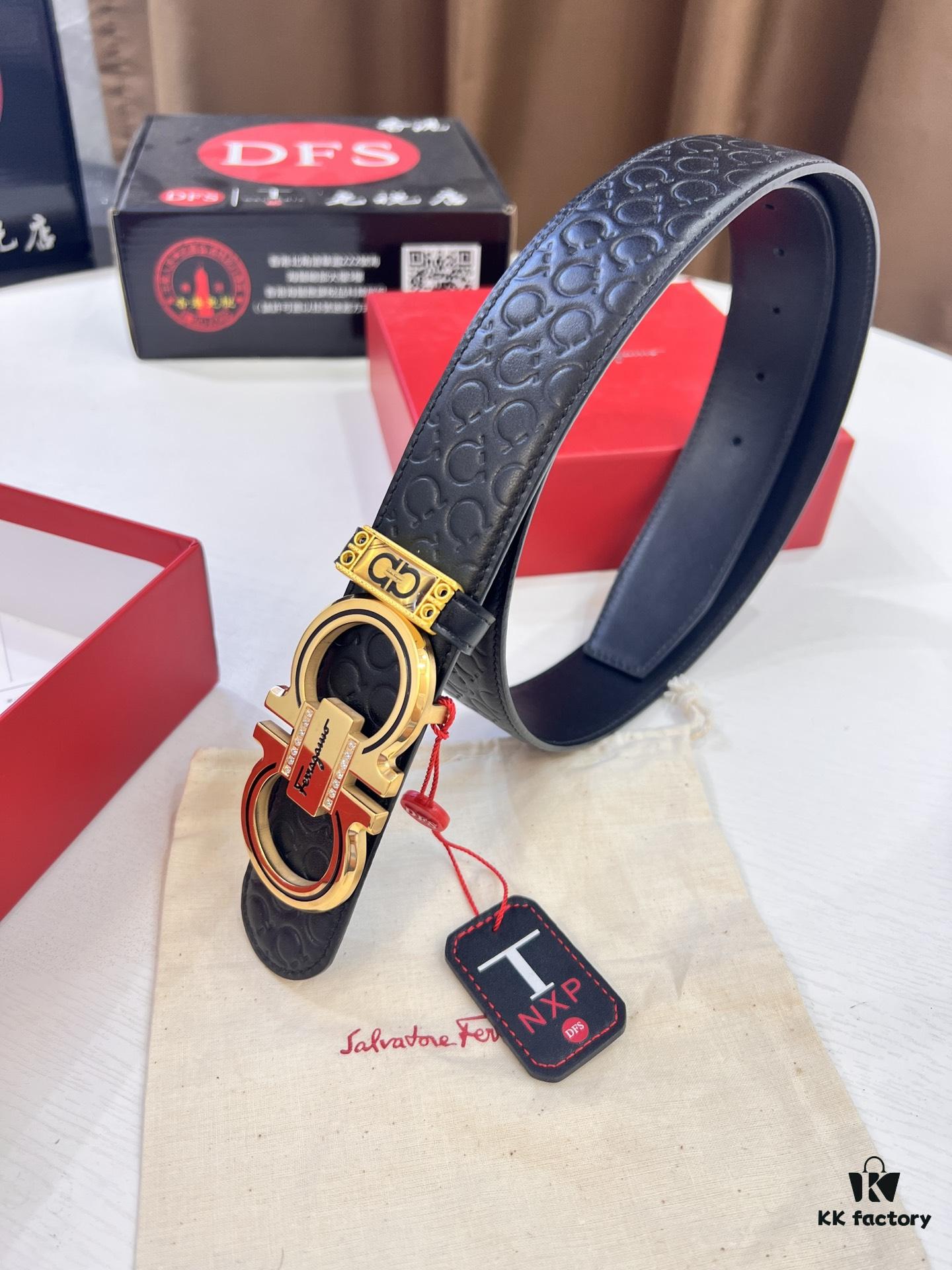 Top-Tier Salvatore Ferragamo Belt, Hong Kong Duty-Free Gift Box, Original 8-Shaped Hardware, Genuine Leather, NFC Chip Enabled