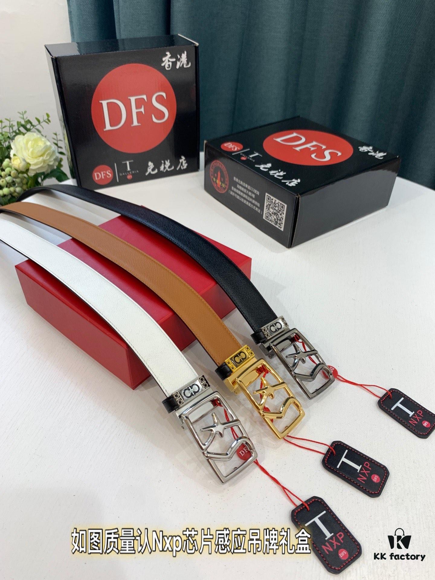 Salvatore Ferragamo Men's Belt, Top Grain Calfskin with Double-Sided Usage, 3.5cm Width, Genuine Imported Leather, Gift-Ready