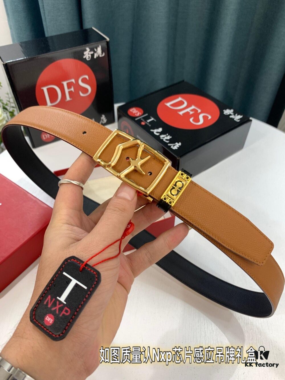 Ferragamo Men's Belt, Genuine First-Layer Cowhide with 8-Shaped Steel Hardware, Reversible Design, 3.5cm Width, Ideal Gift Choice