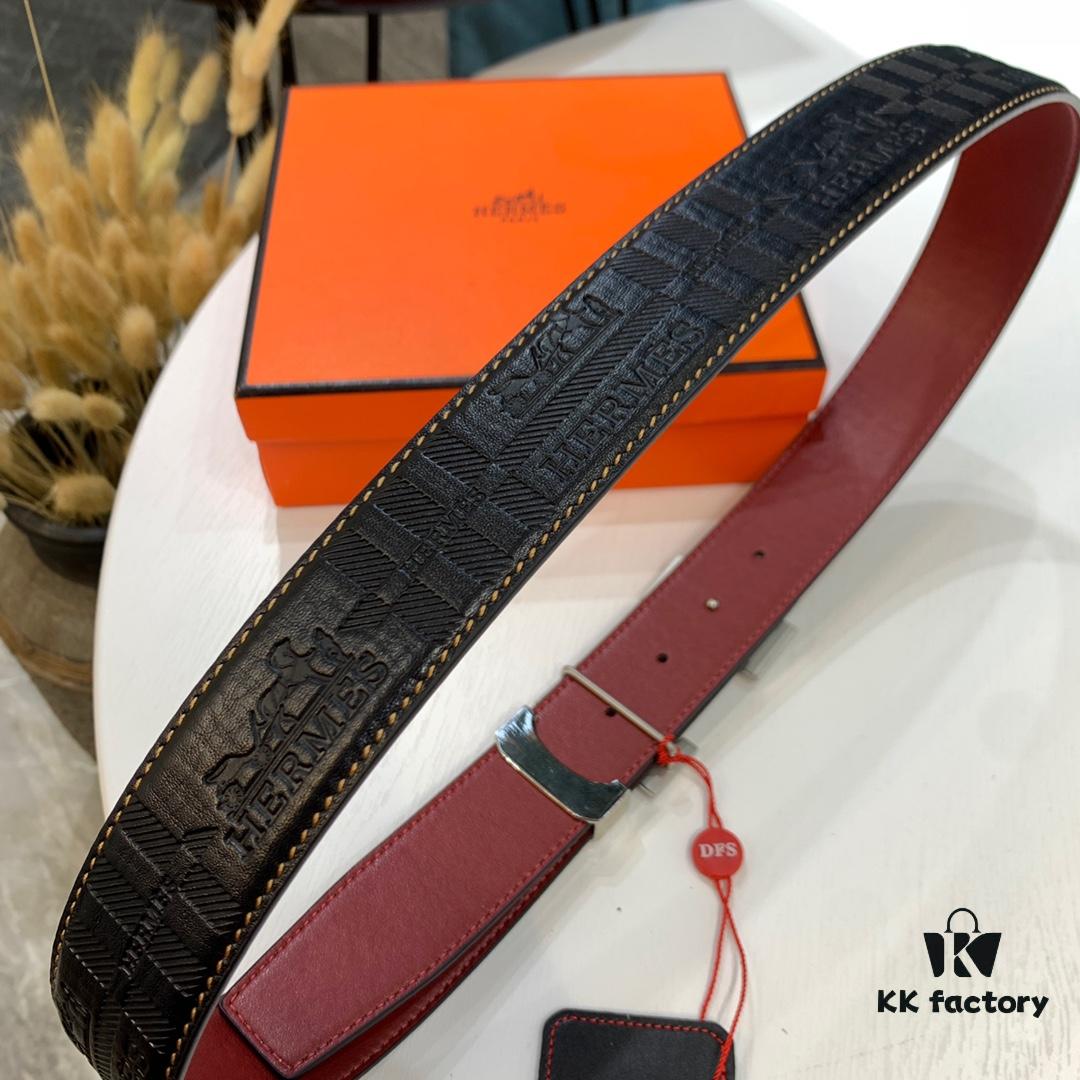 Hermès Men's Belt - Wine Red Fine-Grain Full-Grain Calfskin, 3.8cm Width, Steel Hardware, Authenticity Verified via NXP Chip