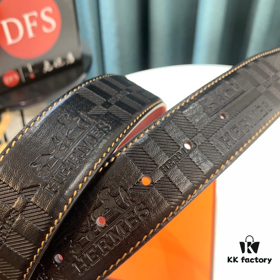 Shop Owner Recommended 🎺🎺 Hermes (Men's) Belt, Genuine Imported Embossed Horse Head Full-Grain Leather Belt, Wine Red with Fine Texture, Adjustable Length, Stainless Steel Hardware with Internal Lettering, 3.8cm Width