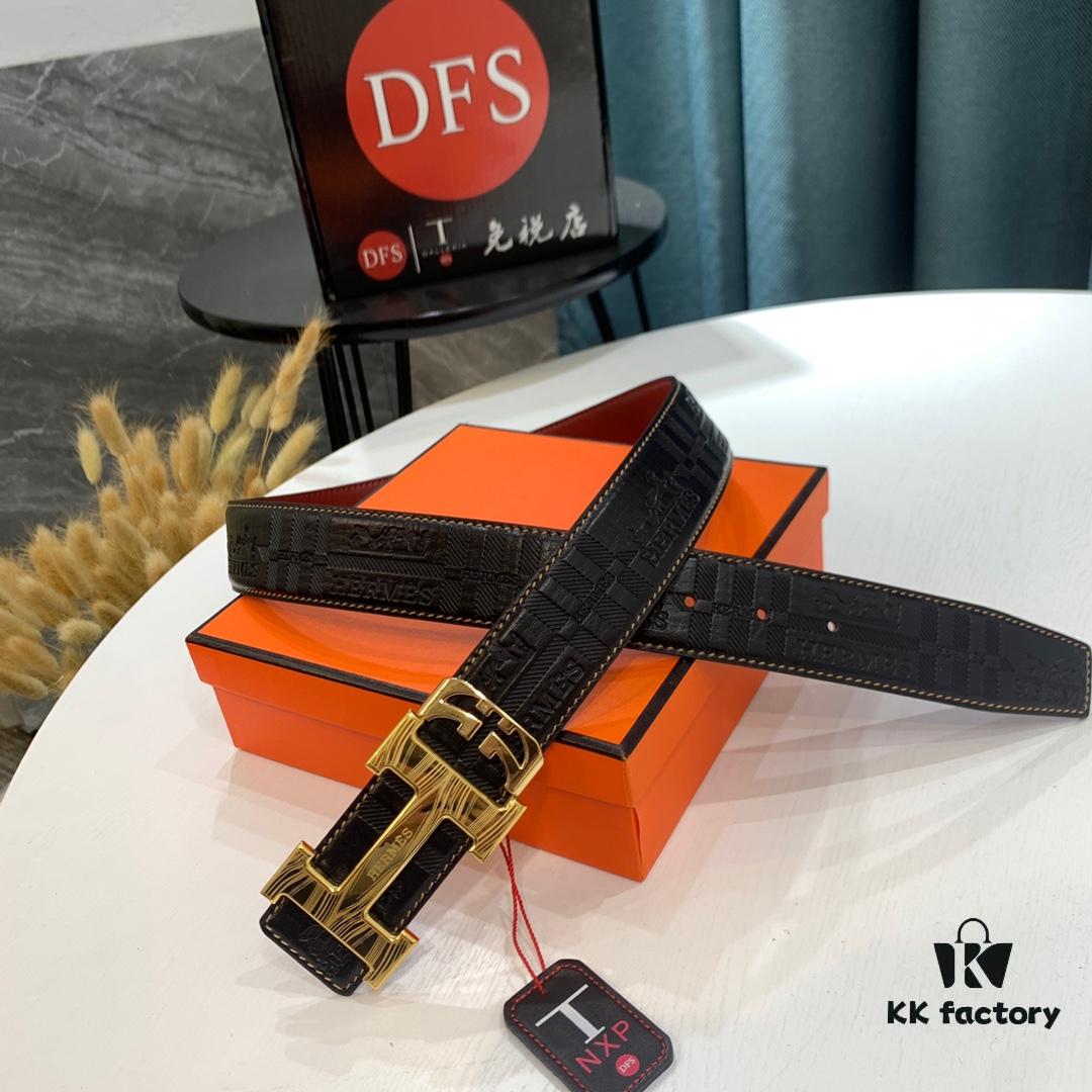 Shop Owner Recommended 🎺🎺 Hermes (Men's) Belt, Genuine Imported Embossed Horse Head Full-Grain Leather Belt, Wine Red with Fine Texture, Adjustable Length, Stainless Steel Hardware with Internal Lettering, 3.8cm Width