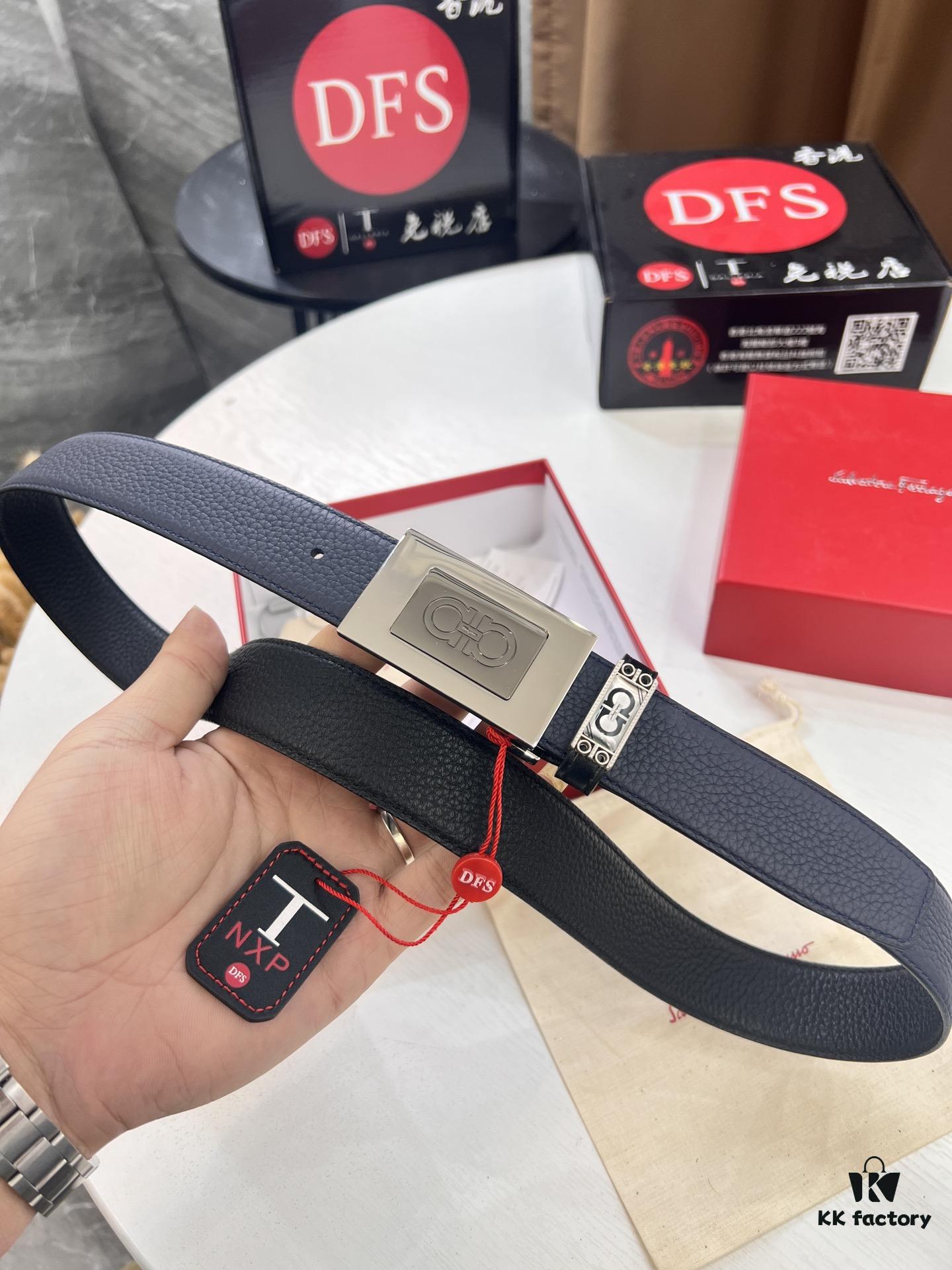 Shop Owner Recommended Filagrano Men's Belt, Genuine Imported Split-Grain Top-Layer Cowhide, Reversible Design, 3.5cm Width, New Minimalist Stainless Steel Hardware