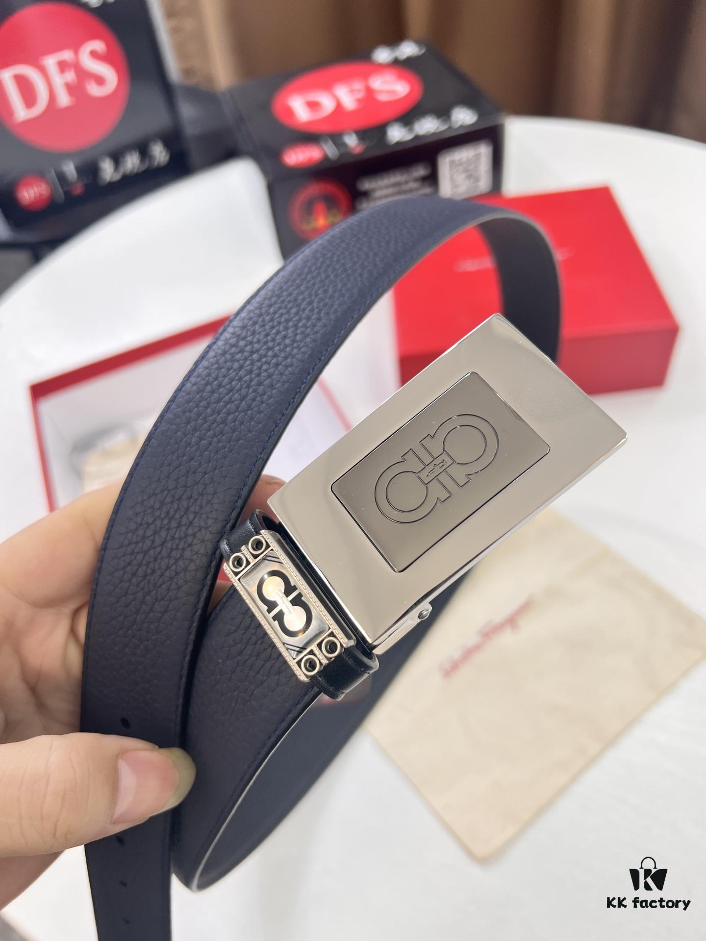 Shop Owner Recommended Filagrano Men's Belt, Genuine Imported Split-Grain Top-Layer Cowhide, Reversible Design, 3.5cm Width, New Minimalist Stainless Steel Hardware