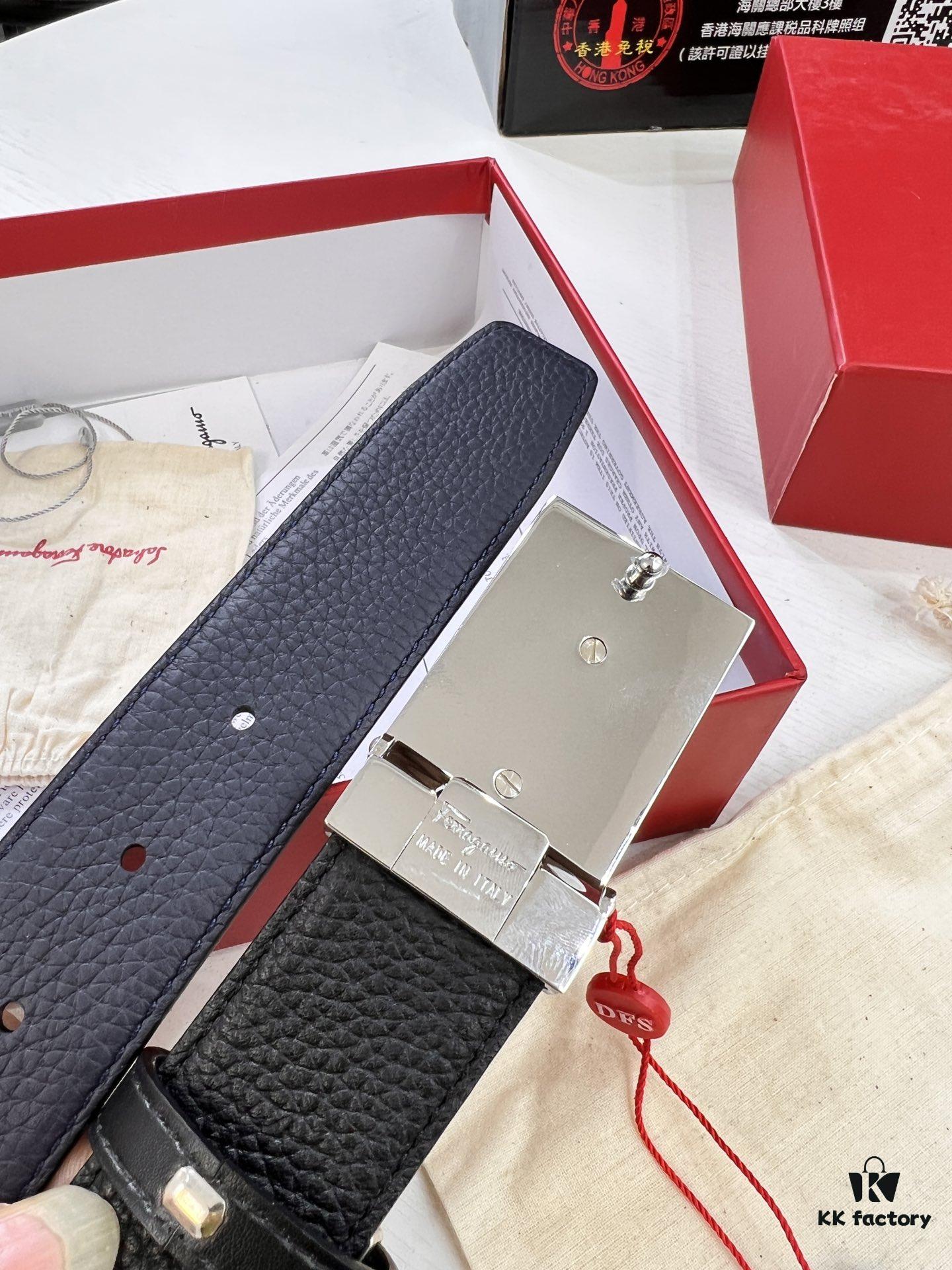 Shop Owner Recommended Filagrano Men's Belt, Genuine Imported Split-Grain Top-Layer Cowhide, Reversible Design, 3.5cm Width, New Minimalist Stainless Steel Hardware