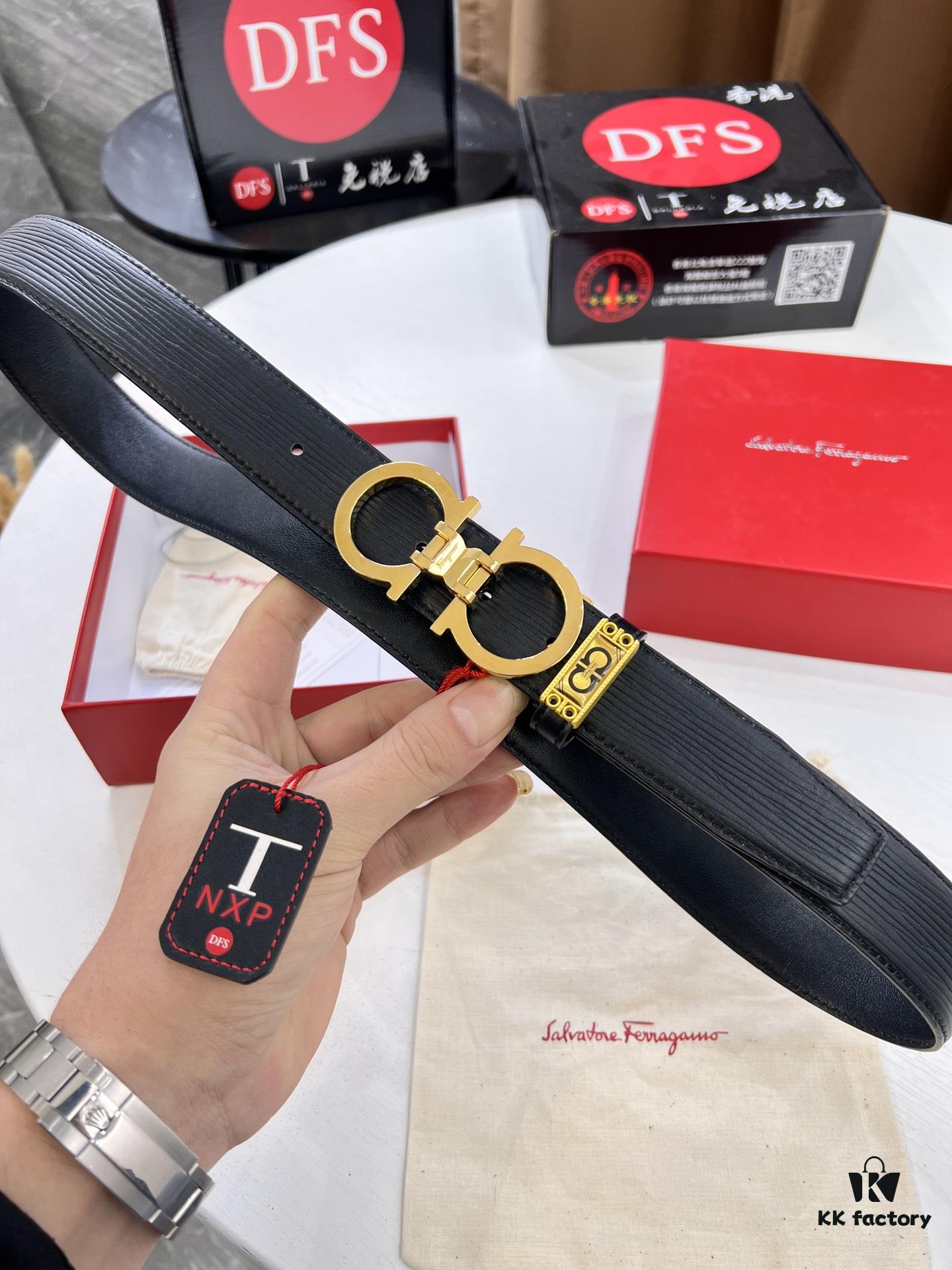 Salvatore Ferragamo Men's Belt, Genuine Crocodile Grain Full-Grain Calfskin, Reversible Design, 3.5cm Width, Precision 8-Shaped Steel Hardware, Adjustable Length, Ideal Gift