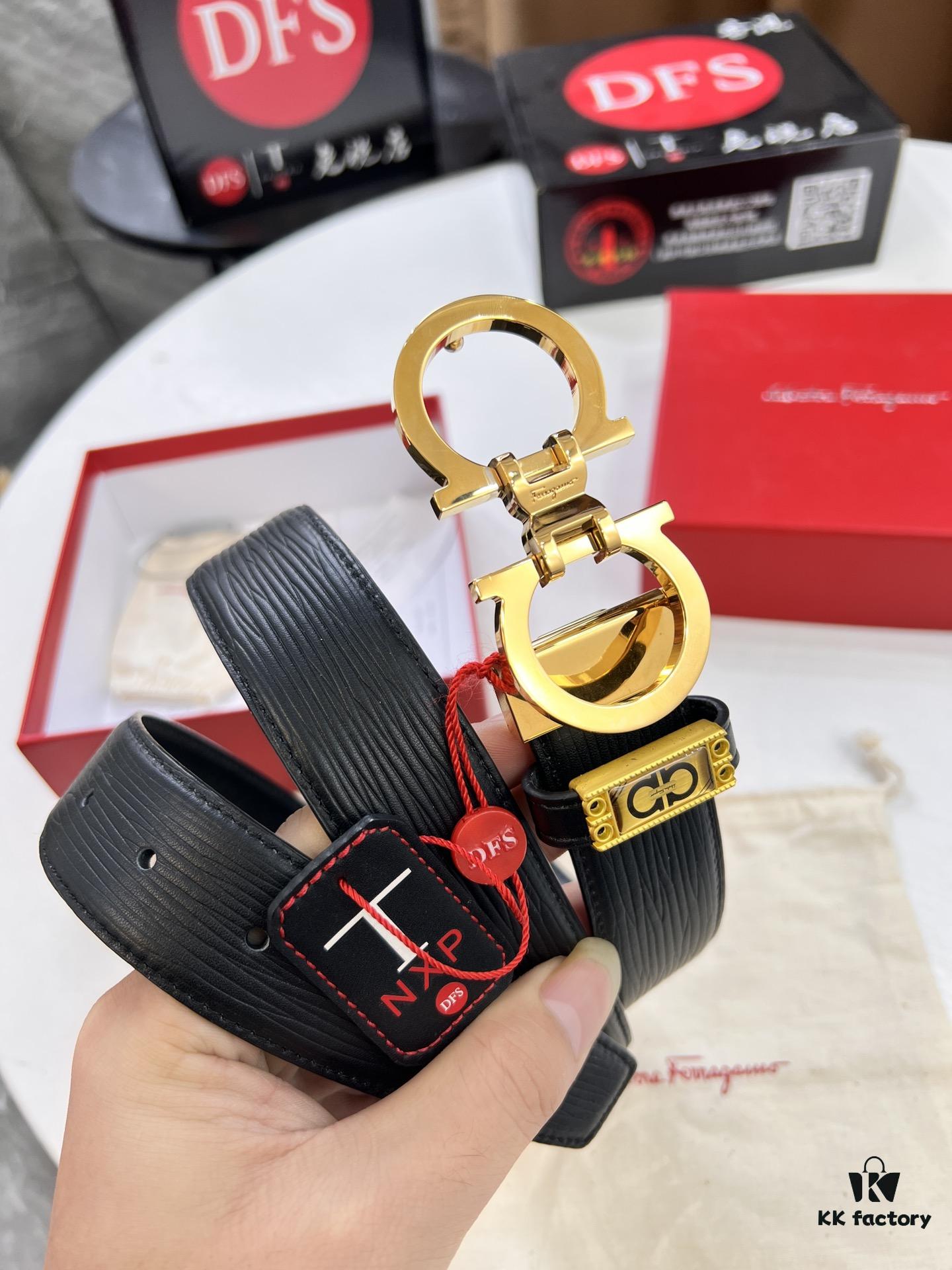 Salvatore Ferragamo Men's Belt, Genuine Crocodile Grain Full-Grain Calfskin, Reversible Design, 3.5cm Width, Precision 8-Shaped Steel Hardware, Adjustable Length, Ideal Gift