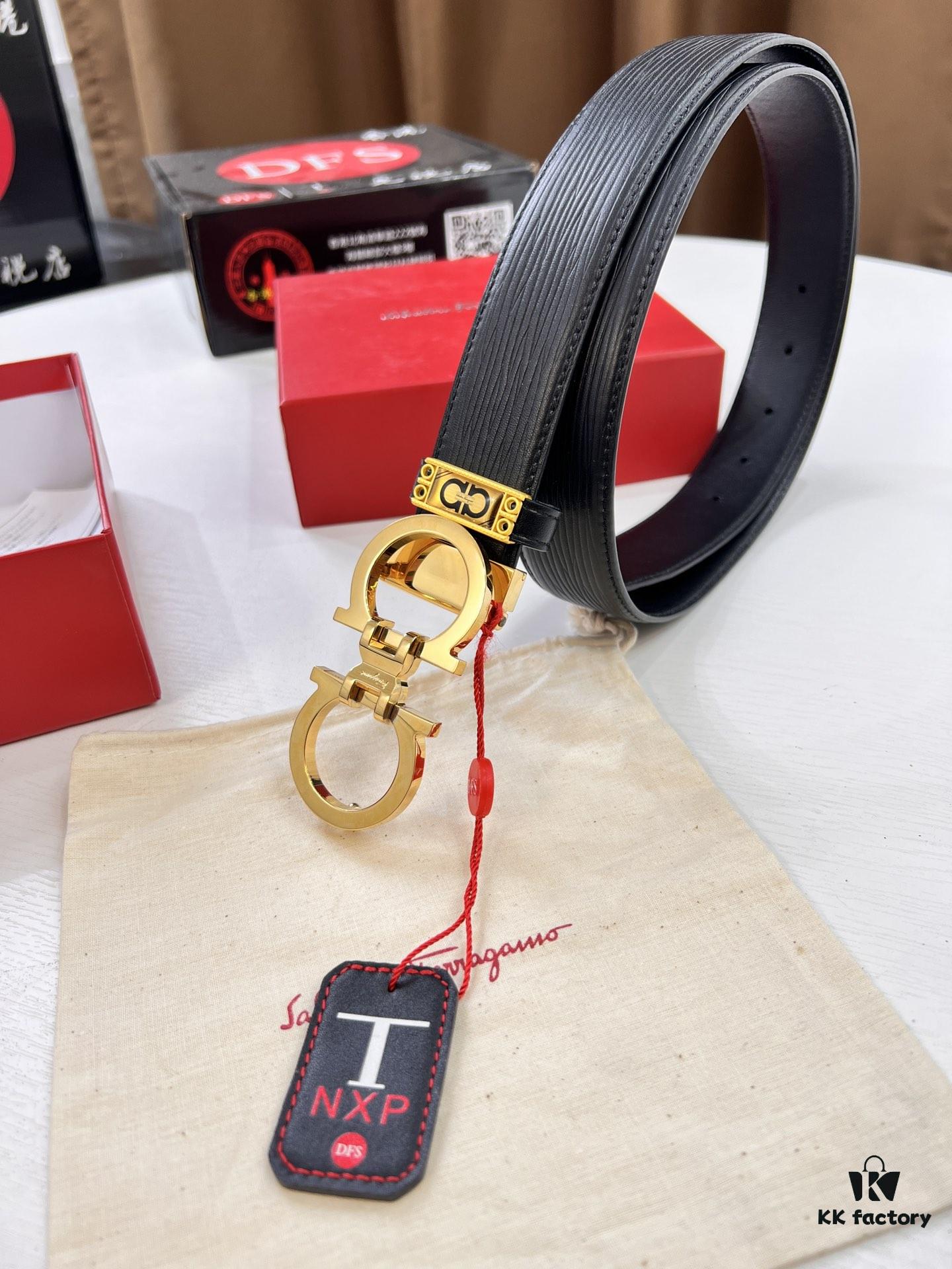 Salvatore Ferragamo Men's Belt, Genuine Crocodile Grain Full-Grain Calfskin, Reversible Design, 3.5cm Width, Precision 8-Shaped Steel Hardware, Adjustable Length, Ideal Gift