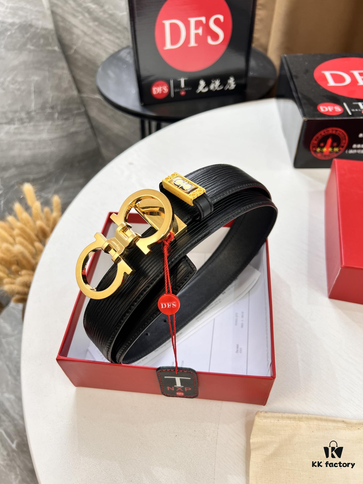 Salvatore Ferragamo Men's Belt, Genuine Crocodile Grain Full-Grain Calfskin, Reversible Design, 3.5cm Width, Precision 8-Shaped Steel Hardware, Adjustable Length, Ideal Gift