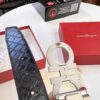 Salvatore Ferragamo Men's Belt, Genuine Crocodile Grain Top Layer Cowhide, Reversible Double-Sided Design, 3.5cm Width, New '8' Shaped Stainless Steel Hardware, Official Website Verified, Ideal for Gifting