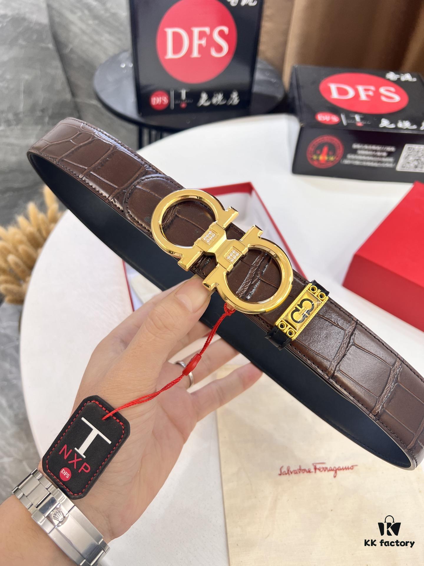Top-tier Belt, Hong Kong Duty-Free T Gift Box, Anti-Counterfeit QR Code Authentication, Hong Kong SAR Address, New 8-Shaped Authentic Hardware, Precision Polished, Original Mold Logo with Steel Stamp, New Hot Product: Ferragamo