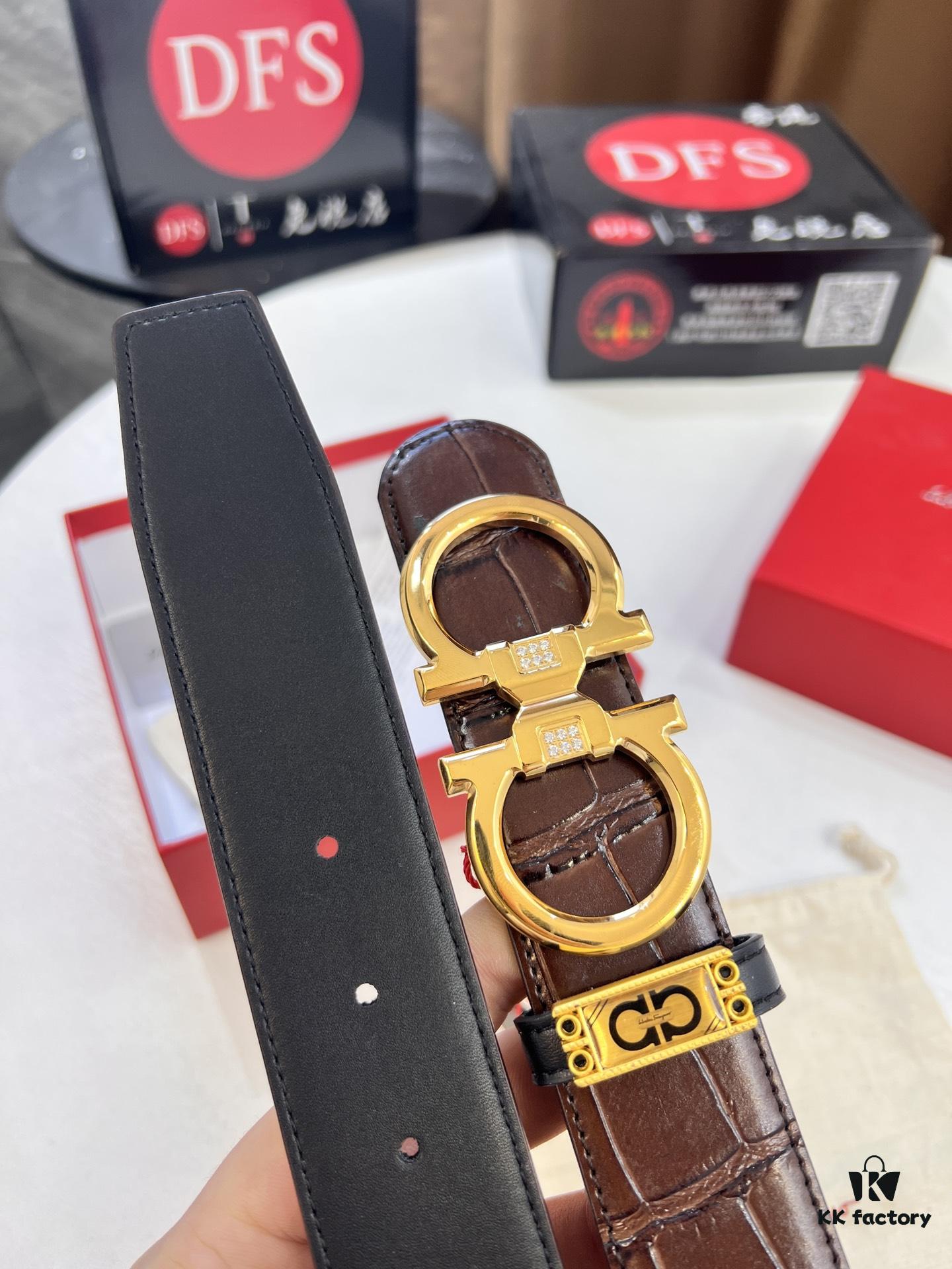 Top-tier Belt, Hong Kong Duty-Free T Gift Box, Anti-Counterfeit QR Code Authentication, Hong Kong SAR Address, New 8-Shaped Authentic Hardware, Precision Polished, Original Mold Logo with Steel Stamp, New Hot Product: Ferragamo