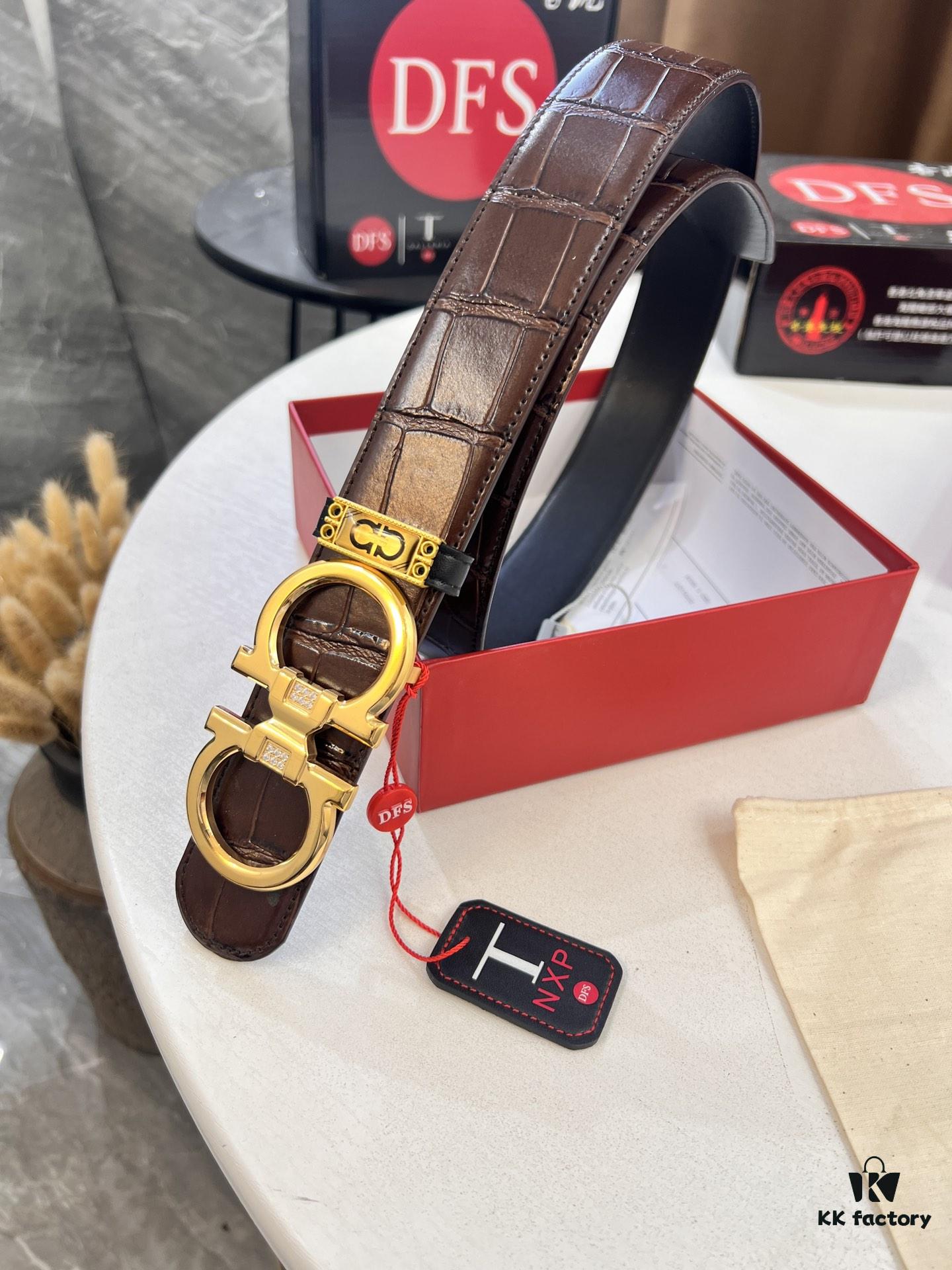 Top-tier Belt, Hong Kong Duty-Free T Gift Box, Anti-Counterfeit QR Code Authentication, Hong Kong SAR Address, New 8-Shaped Authentic Hardware, Precision Polished, Original Mold Logo with Steel Stamp, New Hot Product: Ferragamo