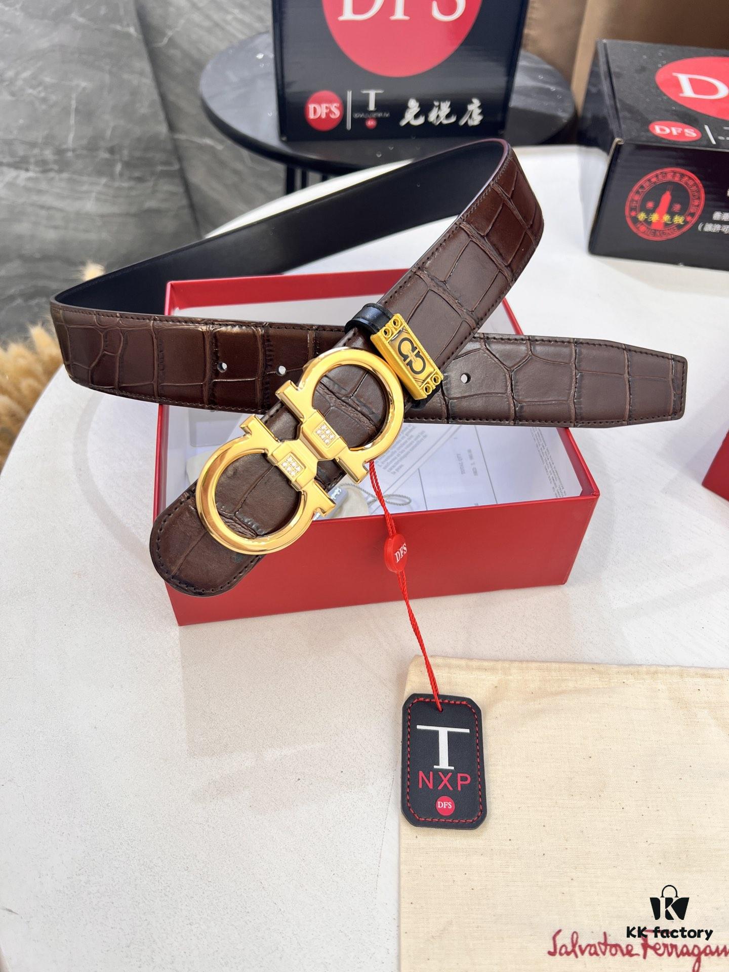Top-tier Belt, Hong Kong Duty-Free T Gift Box, Anti-Counterfeit QR Code Authentication, Hong Kong SAR Address, New 8-Shaped Authentic Hardware, Precision Polished, Original Mold Logo with Steel Stamp, New Hot Product: Ferragamo