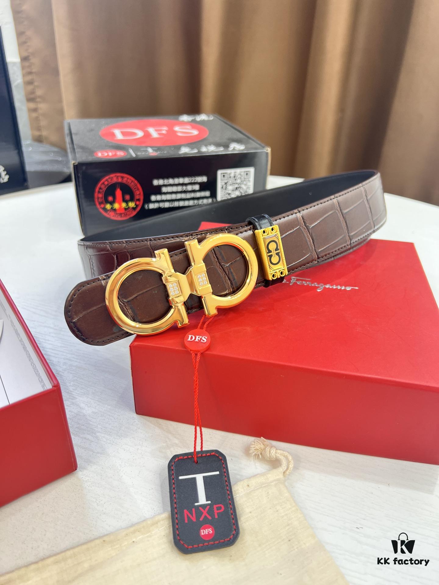 Top-tier Belt, Hong Kong Duty-Free T Gift Box, Anti-Counterfeit QR Code Authentication, Hong Kong SAR Address, New 8-Shaped Authentic Hardware, Precision Polished, Original Mold Logo with Steel Stamp, New Hot Product: Ferragamo