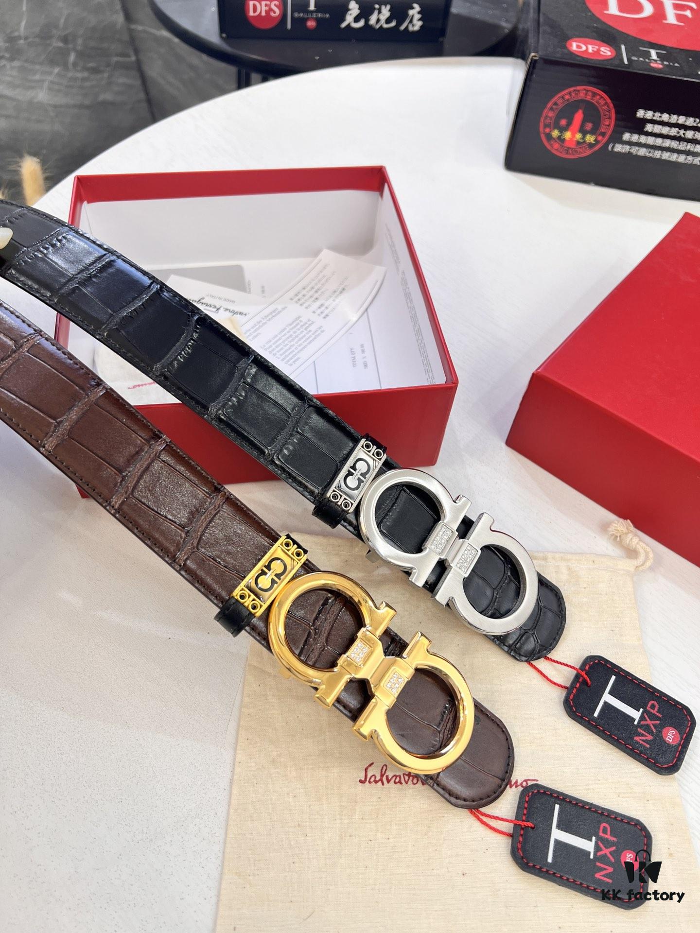 Top-tier Belt, Hong Kong Duty-Free T Gift Box, Anti-Counterfeit QR Code Authentication, Hong Kong SAR Address, New 8-Shaped Authentic Hardware, Precision Polished, Original Mold Logo with Steel Stamp, New Hot Product: Ferragamo