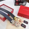 Salvatore Ferragamo Men's Belt, Top Grain Calfskin with Double-Sided Wear, 3.5cm Width, Stainless Steel Buckle, Adjustable Length