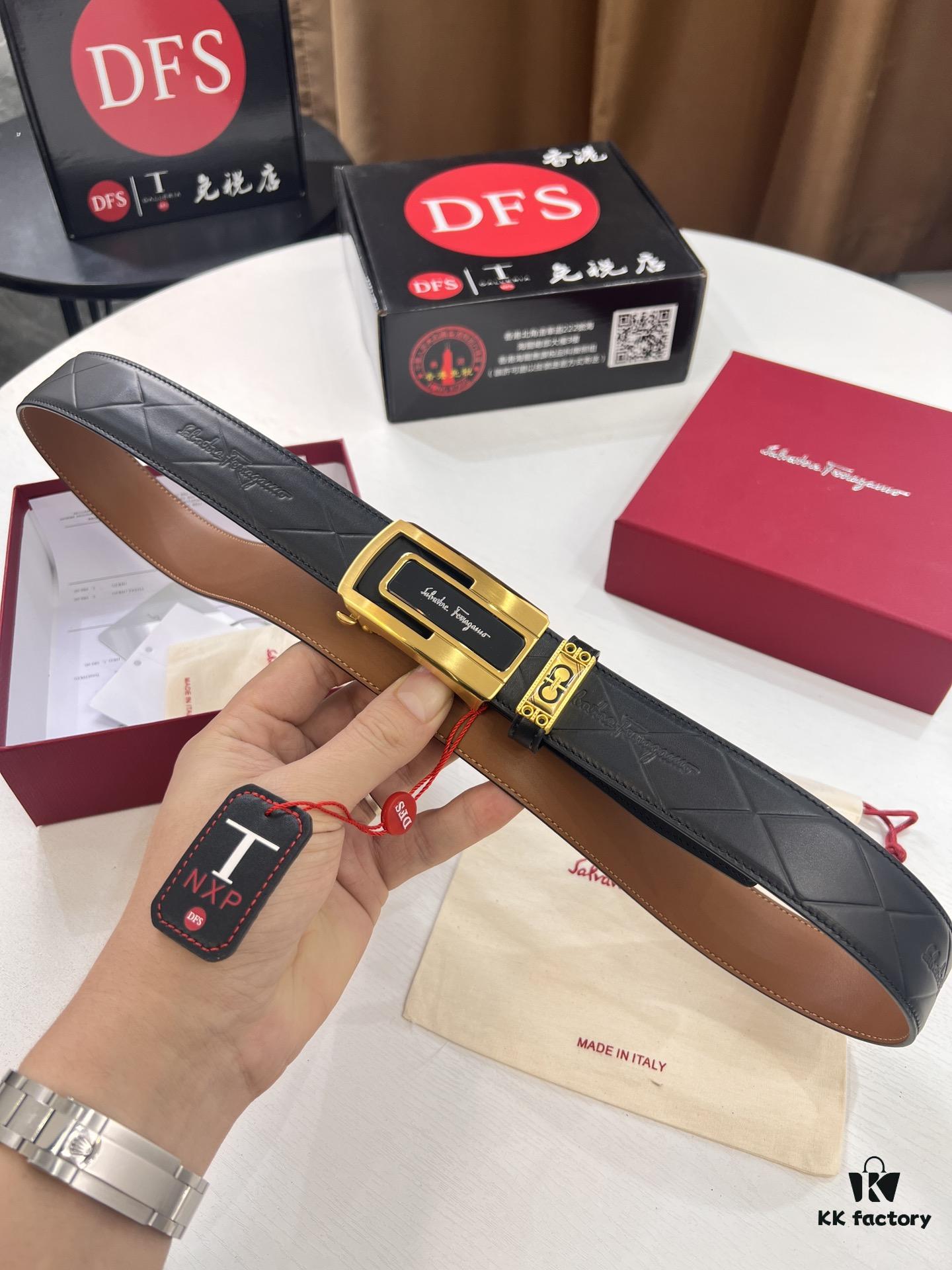 Arrival 🩳🩳🩳 Trumpet 🎺🎺 Genuine Photo, Ferragamo Automatic Series Men's Belt, ZP Mold Made, 8-Shaped Beveled Pattern with Stainless Steel Hardware, Business Belt, Imported Top Layer Calfskin with Ferragamo '8' Pattern, Automatic Tooth Adjustment, 3.5 cm Width