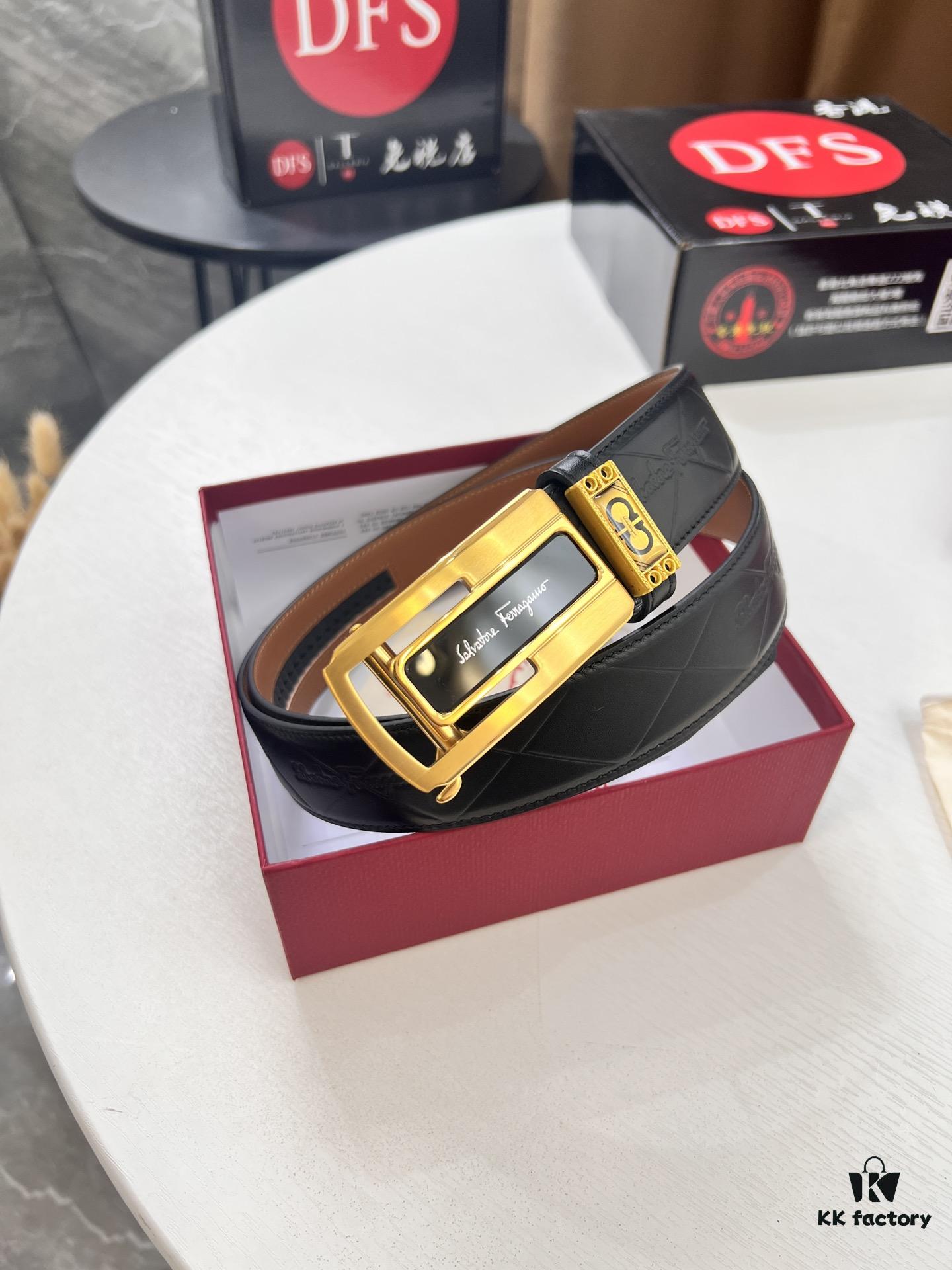 Arrival 🩳🩳🩳 Trumpet 🎺🎺 Genuine Photo, Ferragamo Automatic Series Men's Belt, ZP Mold Made, 8-Shaped Beveled Pattern with Stainless Steel Hardware, Business Belt, Imported Top Layer Calfskin with Ferragamo '8' Pattern, Automatic Tooth Adjustment, 3.5 cm Width