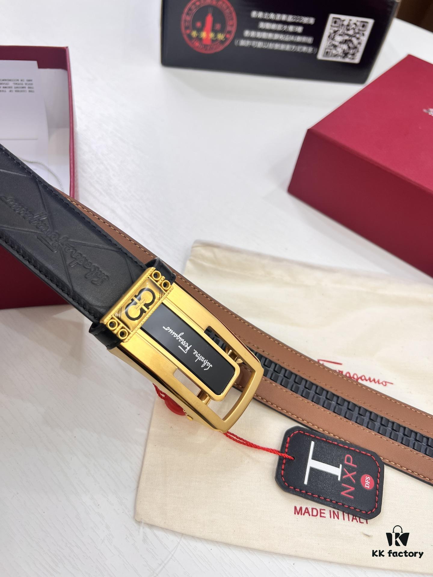 Arrival 🩳🩳🩳 Trumpet 🎺🎺 Genuine Photo, Ferragamo Automatic Series Men's Belt, ZP Mold Made, 8-Shaped Beveled Pattern with Stainless Steel Hardware, Business Belt, Imported Top Layer Calfskin with Ferragamo '8' Pattern, Automatic Tooth Adjustment, 3.5 cm Width