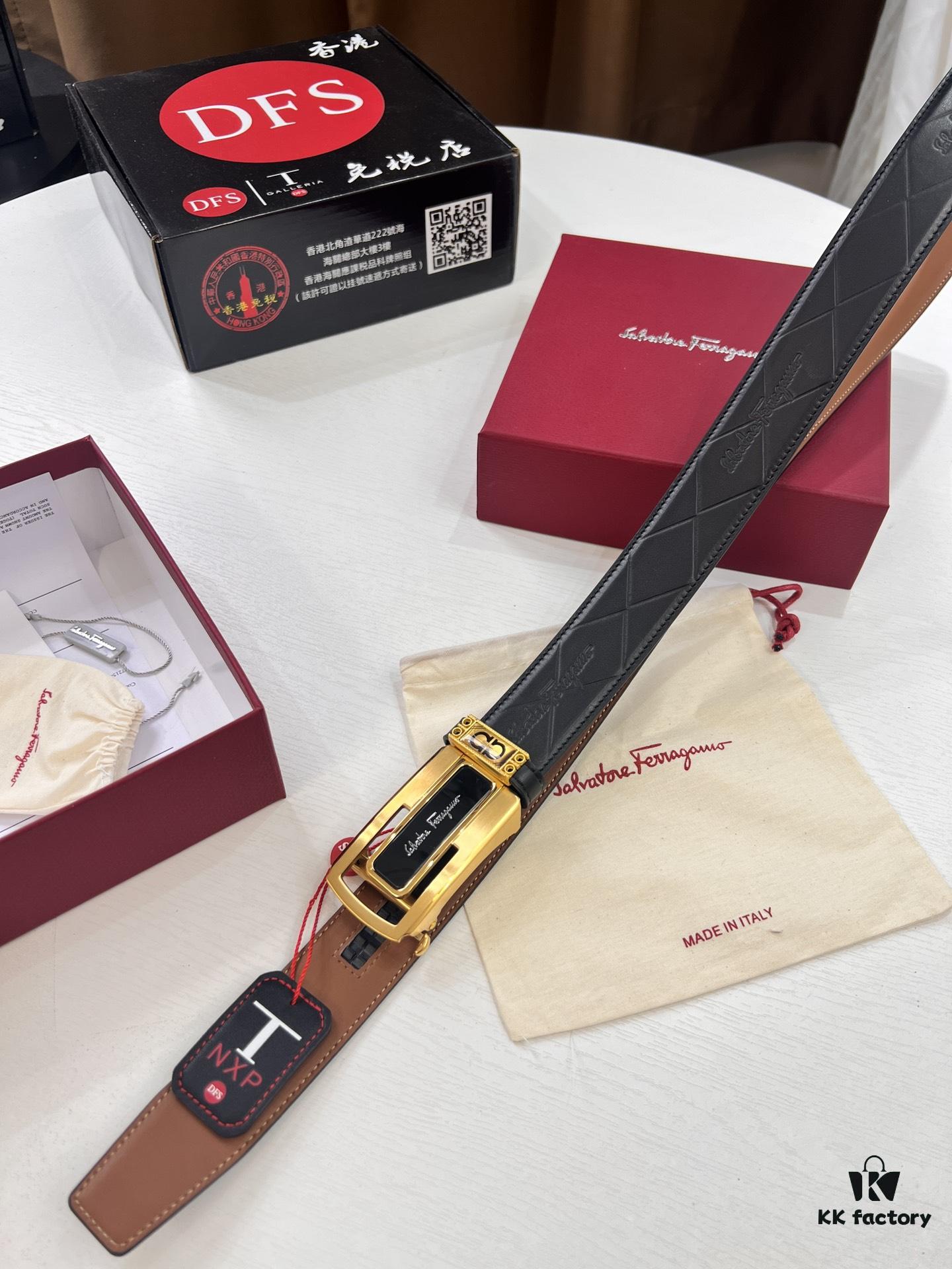 Arrival 🩳🩳🩳 Trumpet 🎺🎺 Genuine Photo, Ferragamo Automatic Series Men's Belt, ZP Mold Made, 8-Shaped Beveled Pattern with Stainless Steel Hardware, Business Belt, Imported Top Layer Calfskin with Ferragamo '8' Pattern, Automatic Tooth Adjustment, 3.5 cm Width