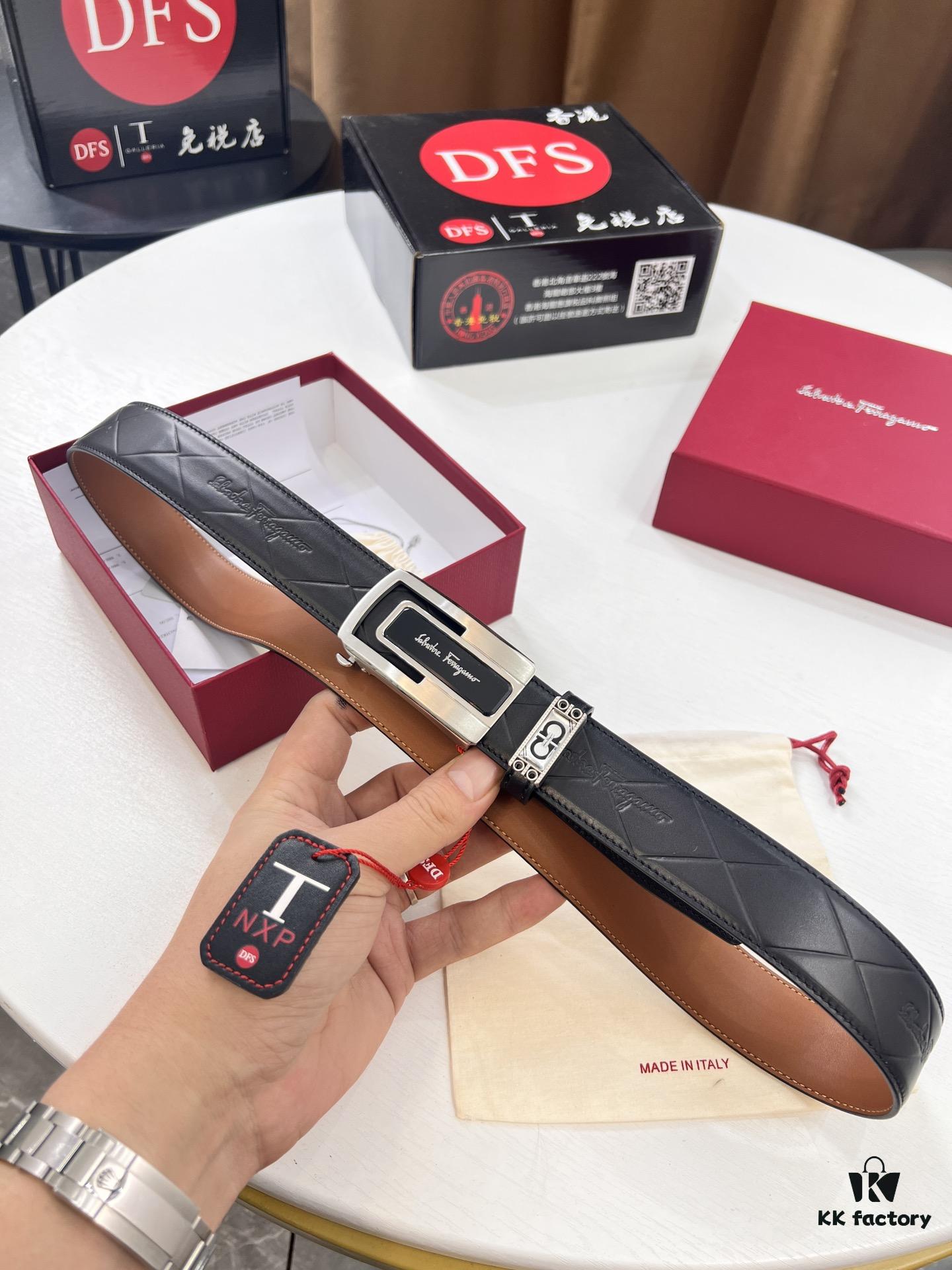 Arrival! Filagrando Men's Automatic Series Leather Belt with 8-Shaped Beveled Pattern, Top-Quality Full-Grain Cattlehide, Stainless Steel Hardware, 3.5cm Width