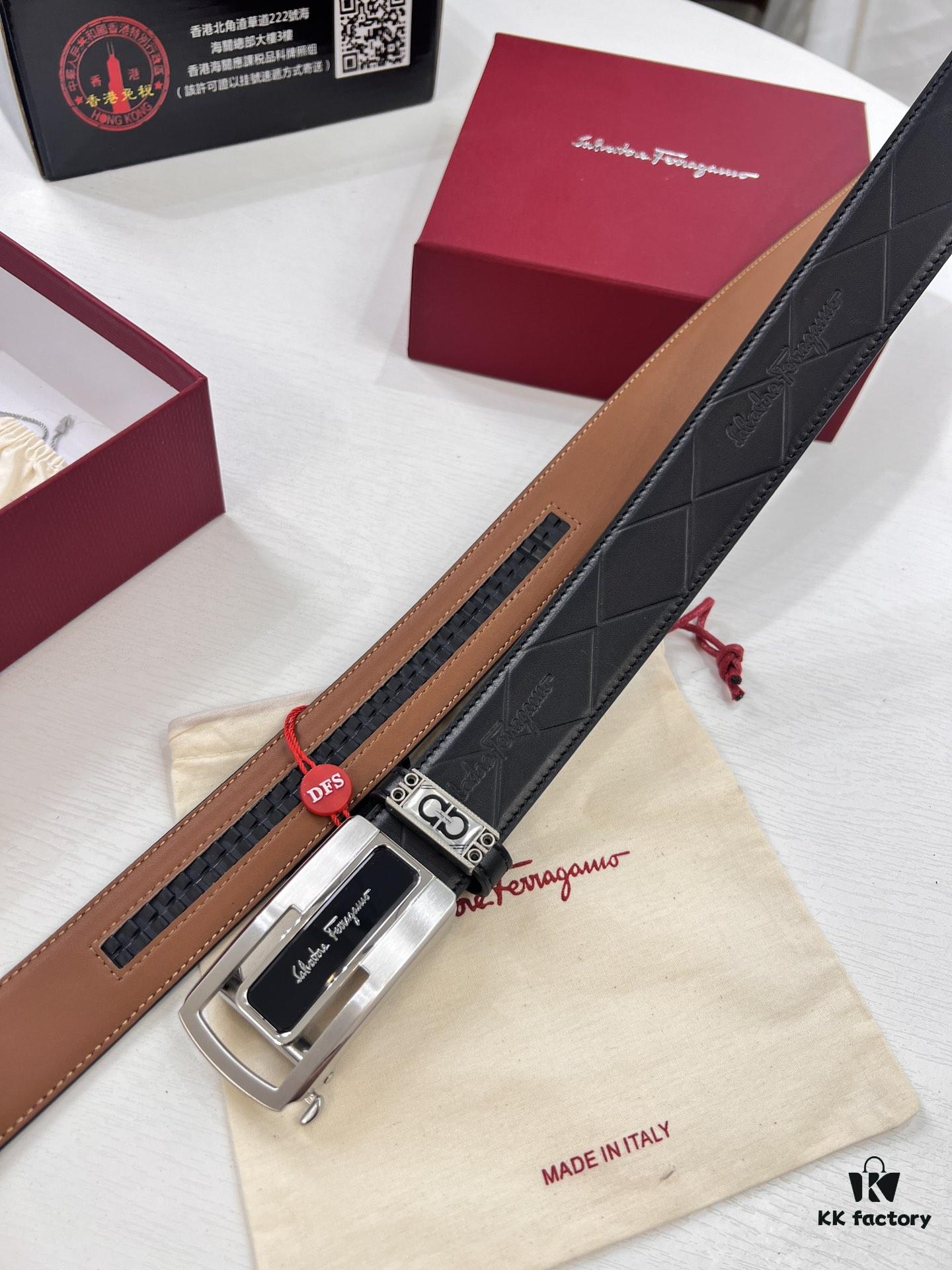 Arrival! Filagrando Men's Automatic Series Leather Belt with 8-Shaped Beveled Pattern, Top-Quality Full-Grain Cattlehide, Stainless Steel Hardware, 3.5cm Width