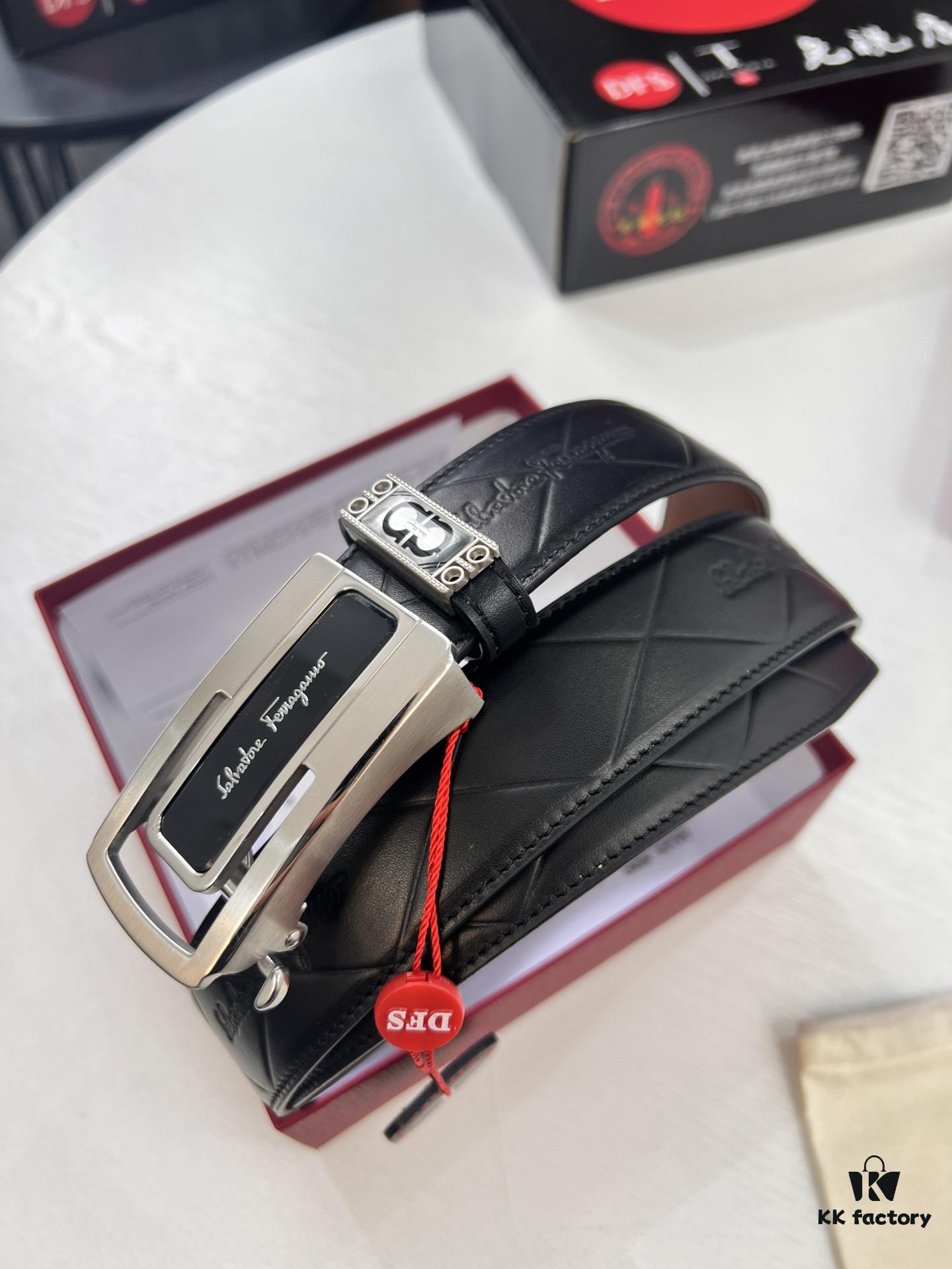 Arrival! Filagrando Men's Automatic Series Leather Belt with 8-Shaped Beveled Pattern, Top-Quality Full-Grain Cattlehide, Stainless Steel Hardware, 3.5cm Width