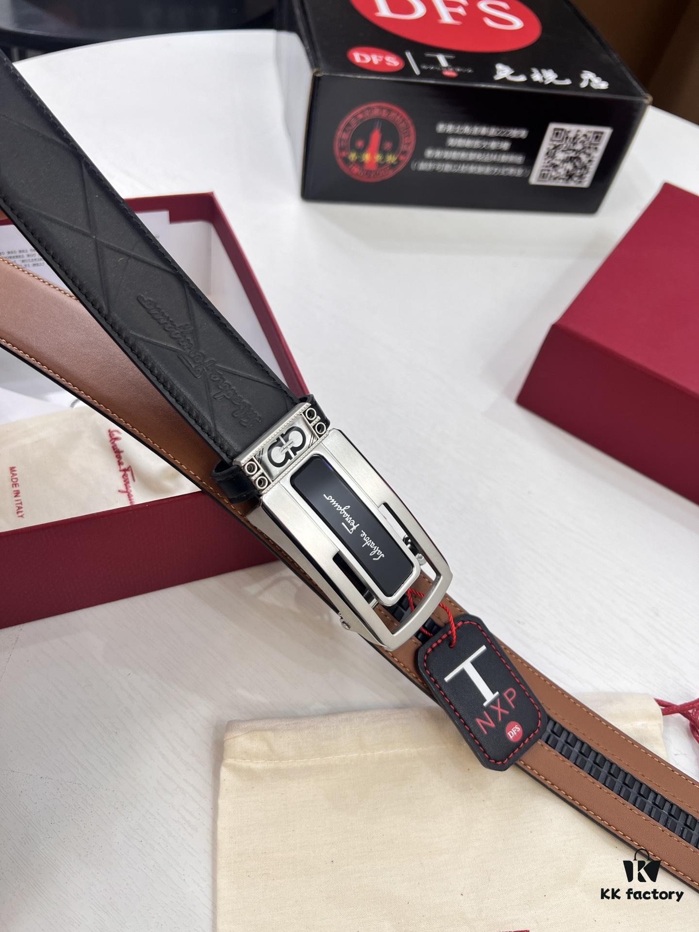 Arrival! Filagrando Men's Automatic Series Leather Belt with 8-Shaped Beveled Pattern, Top-Quality Full-Grain Cattlehide, Stainless Steel Hardware, 3.5cm Width