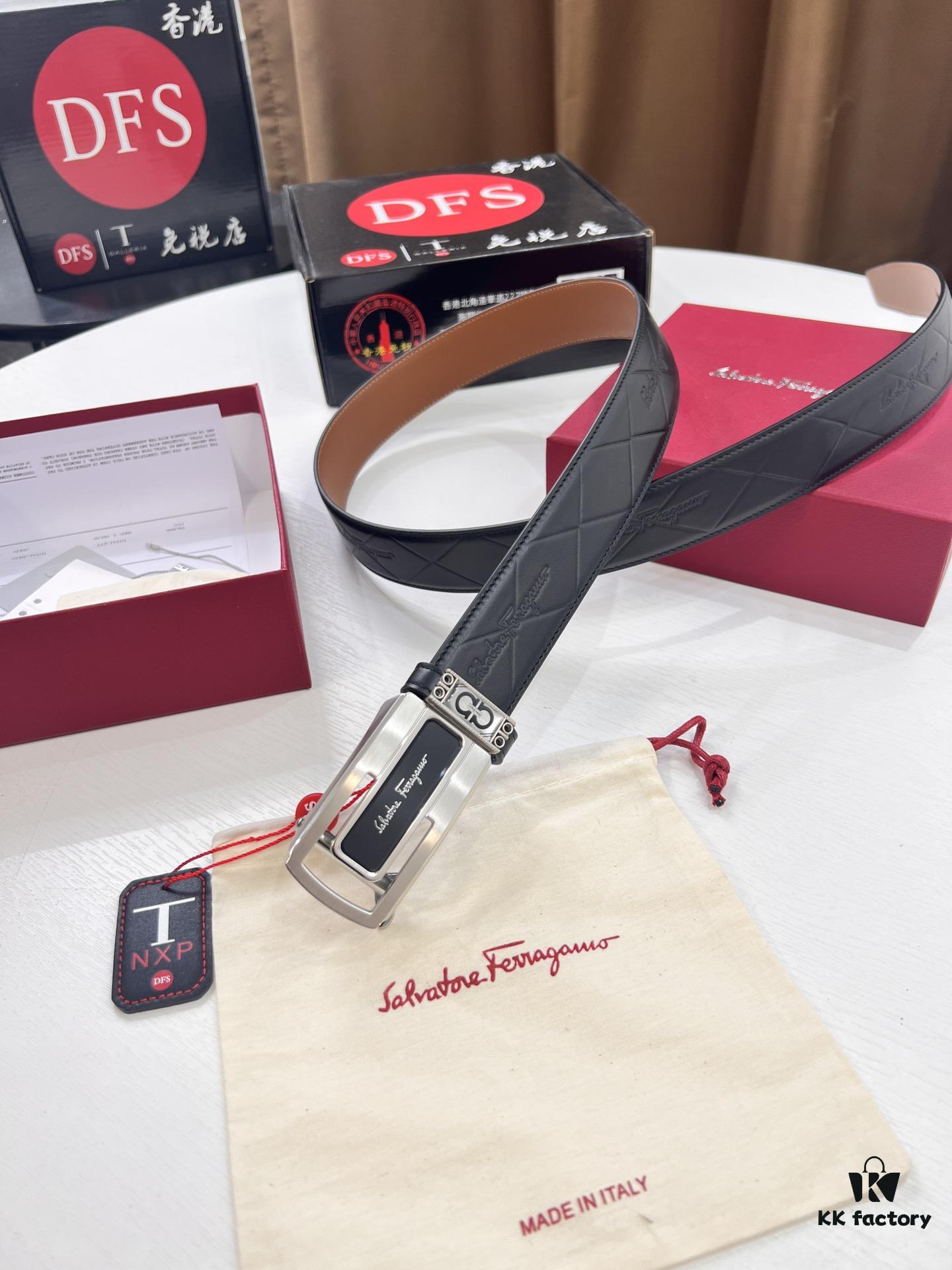 Arrival! Filagrando Men's Automatic Series Leather Belt with 8-Shaped Beveled Pattern, Top-Quality Full-Grain Cattlehide, Stainless Steel Hardware, 3.5cm Width