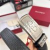 Salvatore Ferragamo Men's Automatic Belt, 3.5cm Width, Full-Grain Calfskin with Steel Hardware, Diagonal Texture