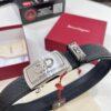 Salvatore Ferragamo Men's Automatic Belt, 3.5cm Width, Full-Grain Calfskin with Steel Hardware, Diagonal Texture