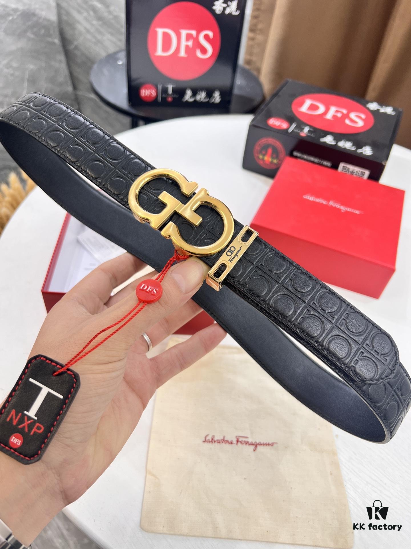 Arrival of Salvatore Ferragamo Men's Automatic Series Leather Belt with ZP Molded 8-Shaped Beveled Pattern and Stainless Steel Hardware