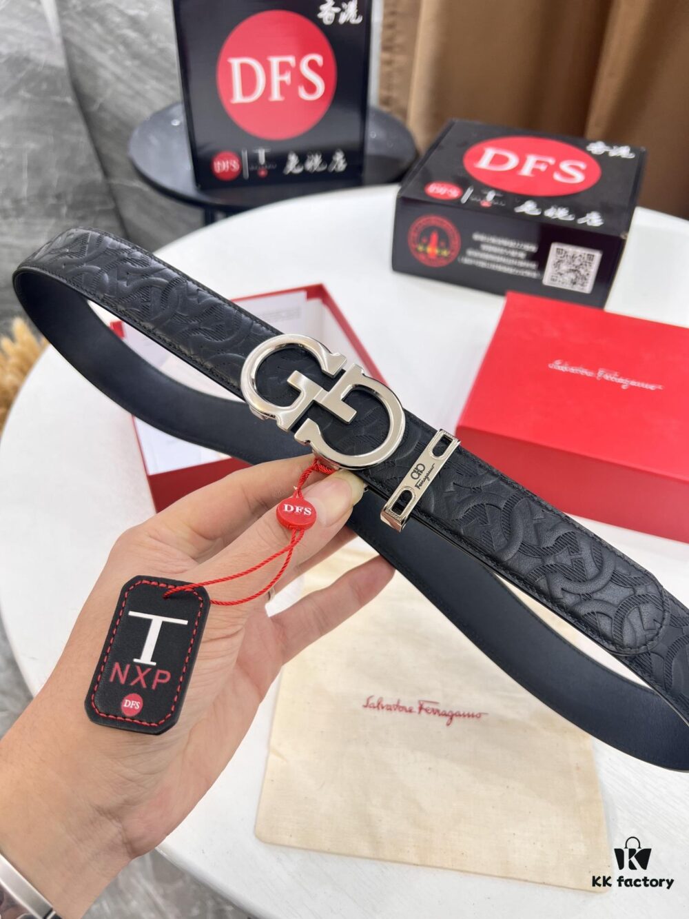 Salvatore Ferragamo Men's Automatic Belt, Top-Quality Imported Full-Grain Calfskin with Steel Hardware, 3.5cm Width, Figure-Eight Textured Buckle