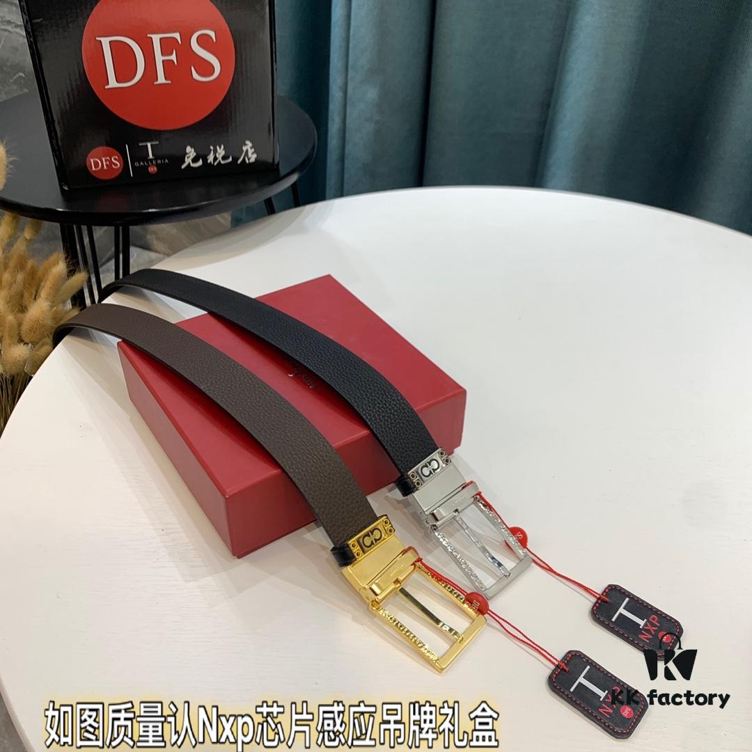 Top-Tier Salvatore Ferragamo Belt, Hong Kong Duty-Free Gift Box, Authenticity Scan Verification, New 8-Shaped Genuine Hardware, 360° Rotatable Logo, Dual-Sided Leather Design