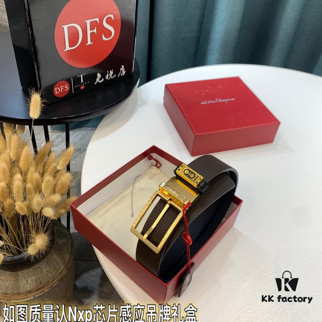 Top-tier Salvatore Ferragamo Belt, Hong Kong Duty-Free Gift Box, Authenticity QR Code Verified, New 8-Shaped Genuine Hardware, 360° Rotatable Logo, Dual-Sided Use, Imported Top-Grade Calf Leather, Adjustable Length