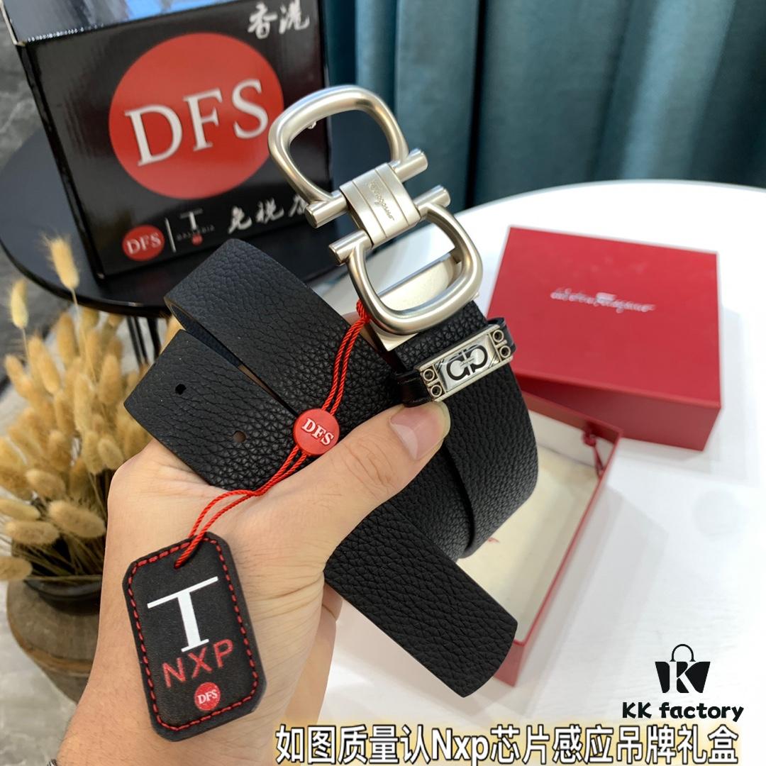 Ferragamo Belt, Genuine Imported Full-Grain Leather, Reversible Double-Sided Design, 3.5cm Width, Customizable Length, Original Logo Embossing, Hong Kong Duty-Free Gift Box