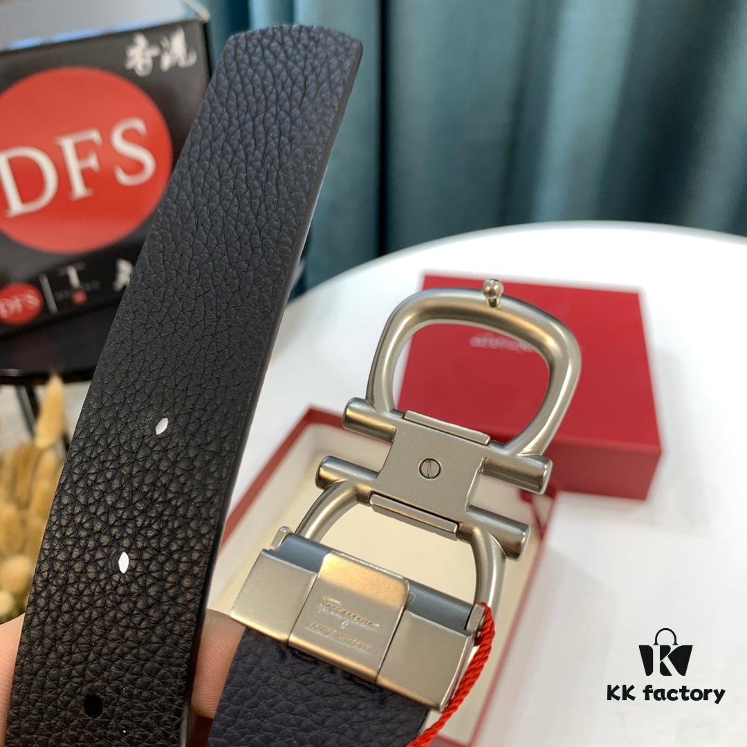 Ferragamo Belt, Genuine Imported Full-Grain Leather, Reversible Double-Sided Design, 3.5cm Width, Customizable Length, Original Logo Embossing, Hong Kong Duty-Free Gift Box