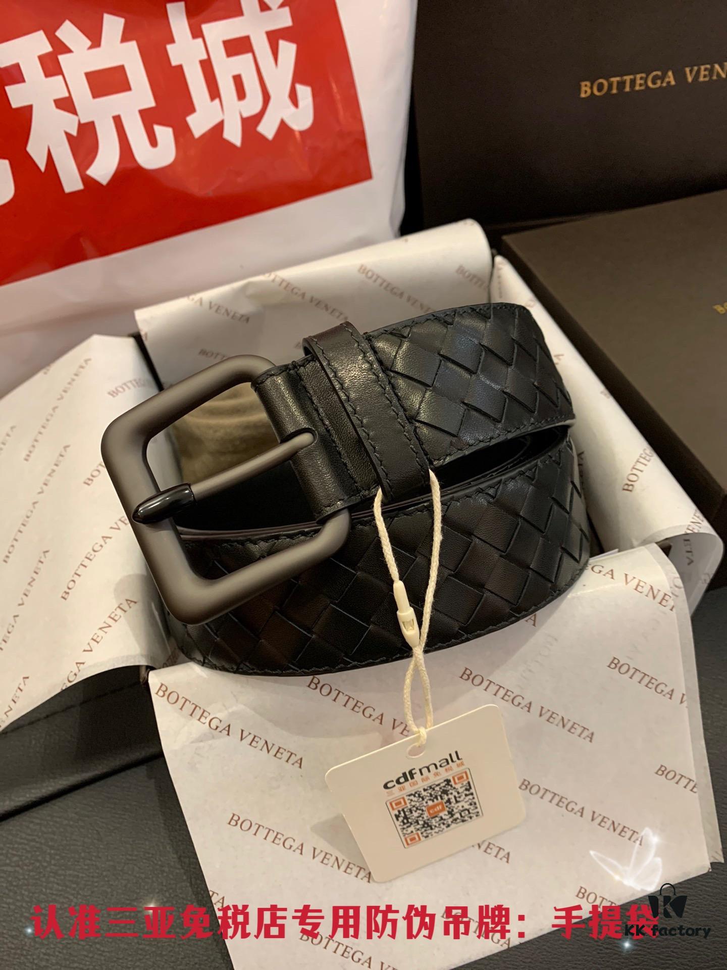 Shipped in Real Shot 🌎 CDF Sanya Tax-Free Genuine Product Level [Retail Gift Box] Bottega Veneta 4.0 Width Original Factory Quality Black Veal Leather