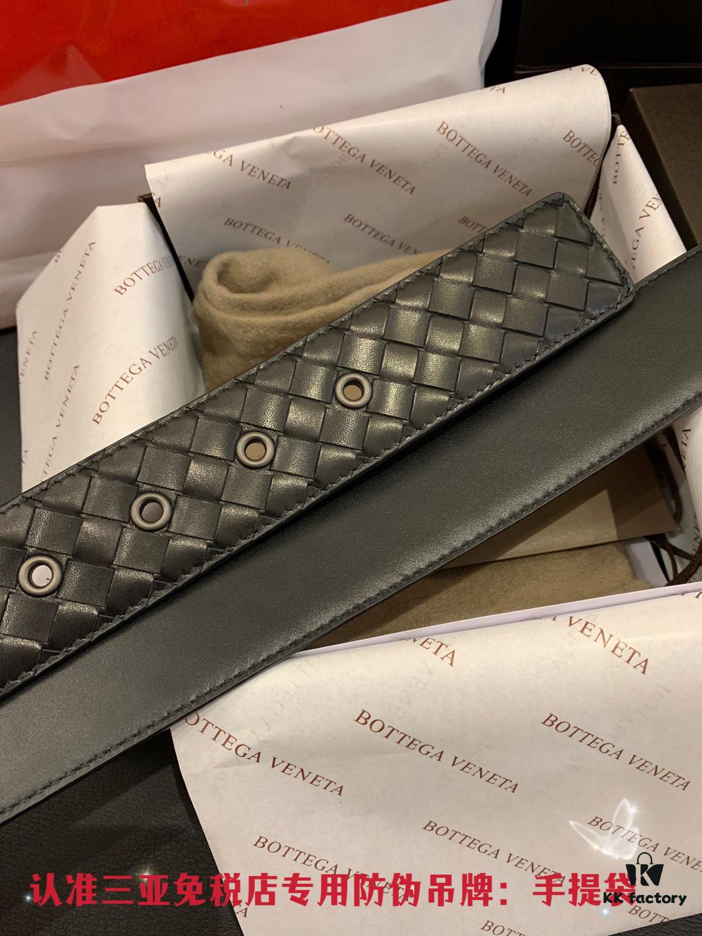 Shipped in Real Shot 🌎 CDF Sanya Tax-Free Genuine Product Level [Retail Gift Box] Bottega Veneta 4.0 Width Original Factory Quality Black Veal Leather