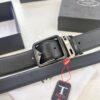 Prada Men's Belt, Double-Sided Use, Aged Rotating Hardware, 3.5cm Width, Top-Grade Imported Cross-Grain Cowhide Leather
