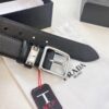 Prada Men's Belt, Double-Sided Use, Aged Rotating Hardware, 3.5cm Width, Top-Grain Imported Cowhide with Cross Texture, Dual Color, ZP Molding, NXP Anti-Counterfeit Chip