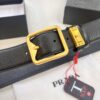 Prada Men's Belt, Double-Sided Use, Aged Rotating Hardware, 3.5cm Width, Top-Grade Imported Cross-Grain Cowhide Leather