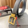 Prada Men's Belt, Double-Sided Use, Aged Rotating Hardware, 3.5cm Width, Top-Grade Imported Cross-Grain Cowhide Leather