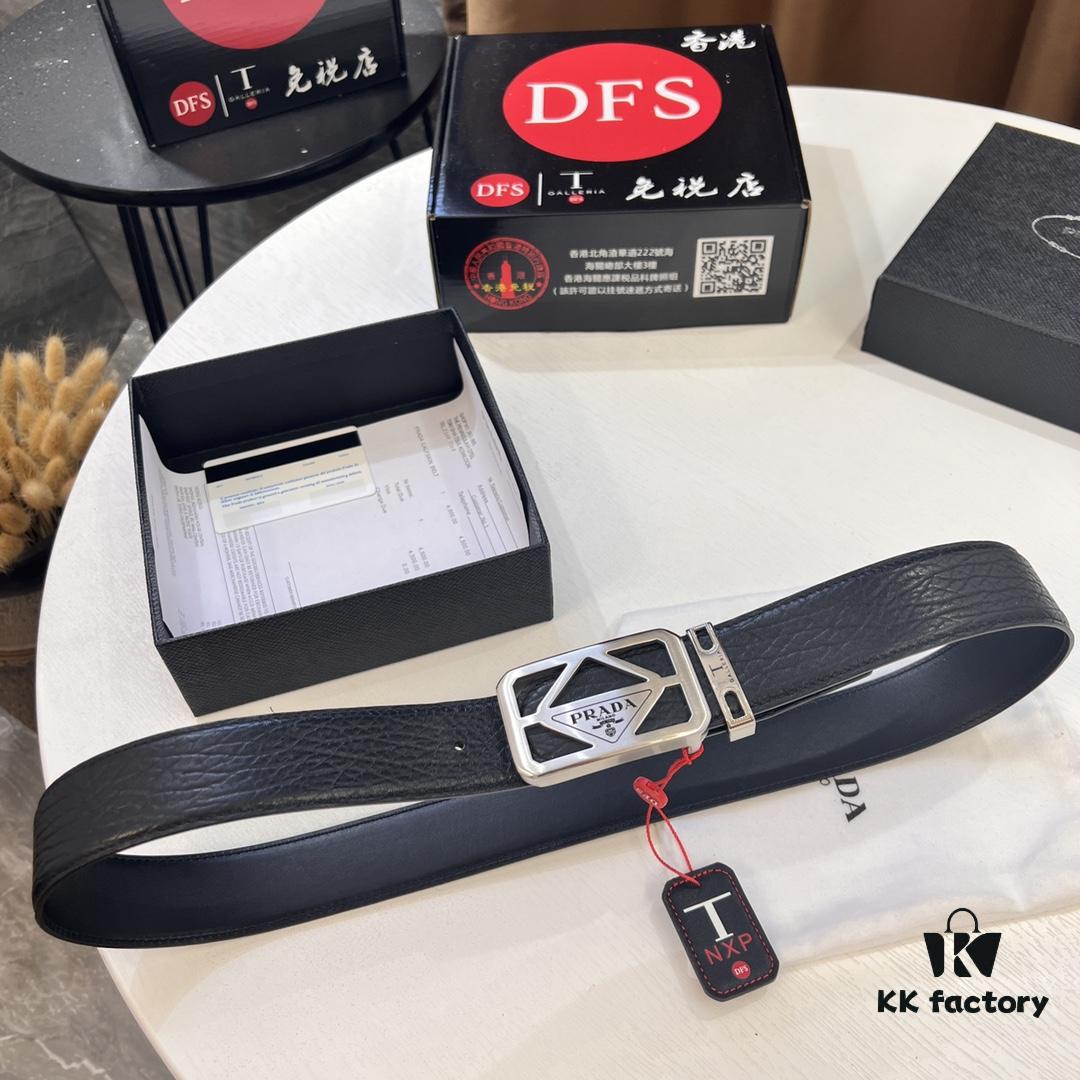 Prada Hong Kong Duty-Free Gift Box Genuine Leather Belt with Elephant Texture from South Africa
